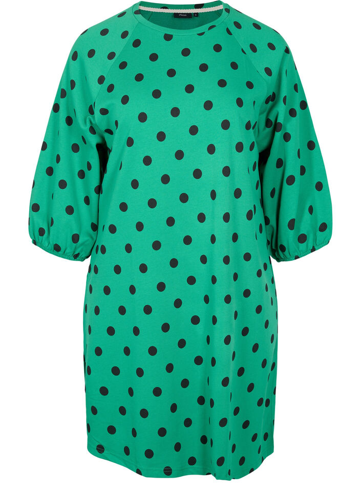 Kleid mit Punktmustern und 3/4 Ärmeln, Jolly Green Dot, Packshot image number 0