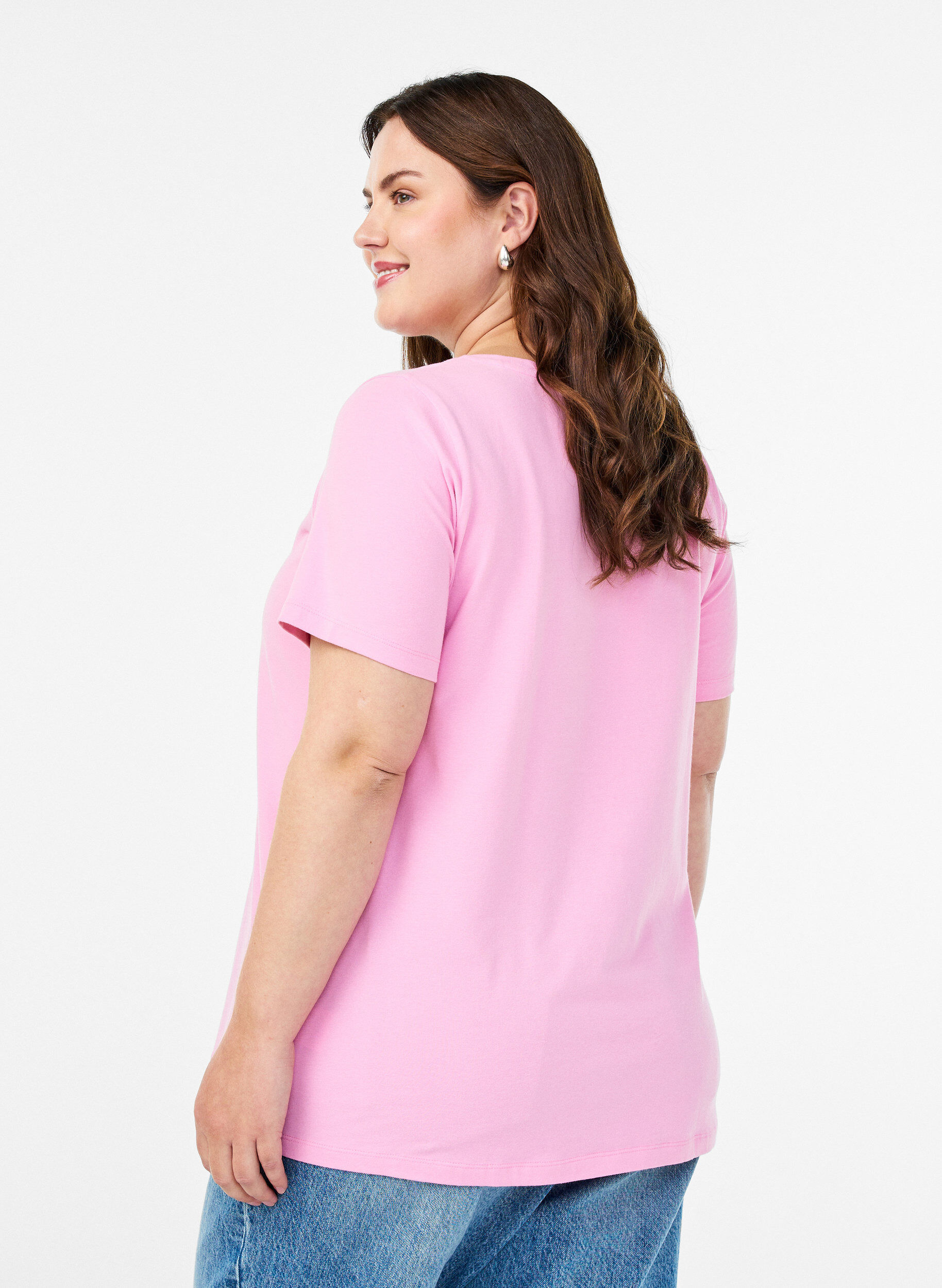 ZizziEinfarbiges Basic T-Shirt aus Baumwolle, Pink, Model image number 2