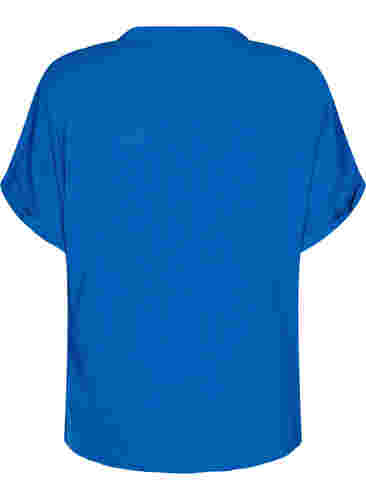 Kurzärmeliges Viskose-Shirt mit V-Ausschnitt, Classic Blue, Packshot image number 1
