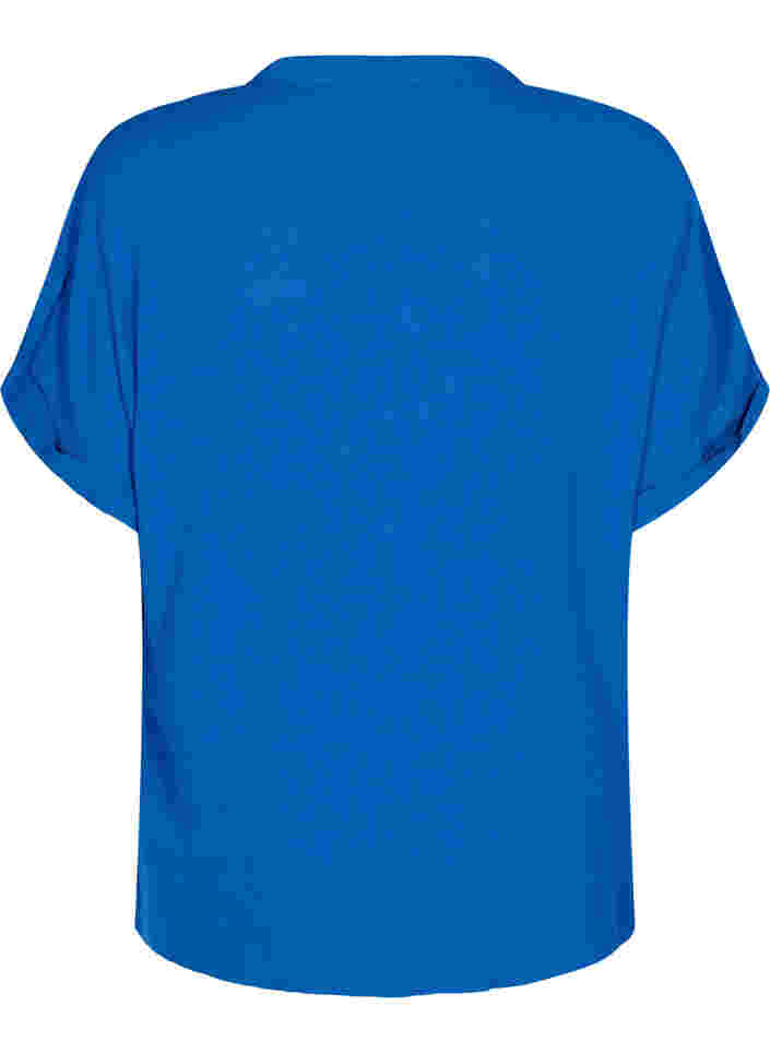 Kurzärmeliges Viskose-Shirt mit V-Ausschnitt, Classic Blue, Packshot image number 1