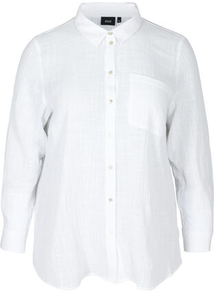 Langarm Hemdbluse aus strukturierter Baumwolle, White, Packshot image number 0