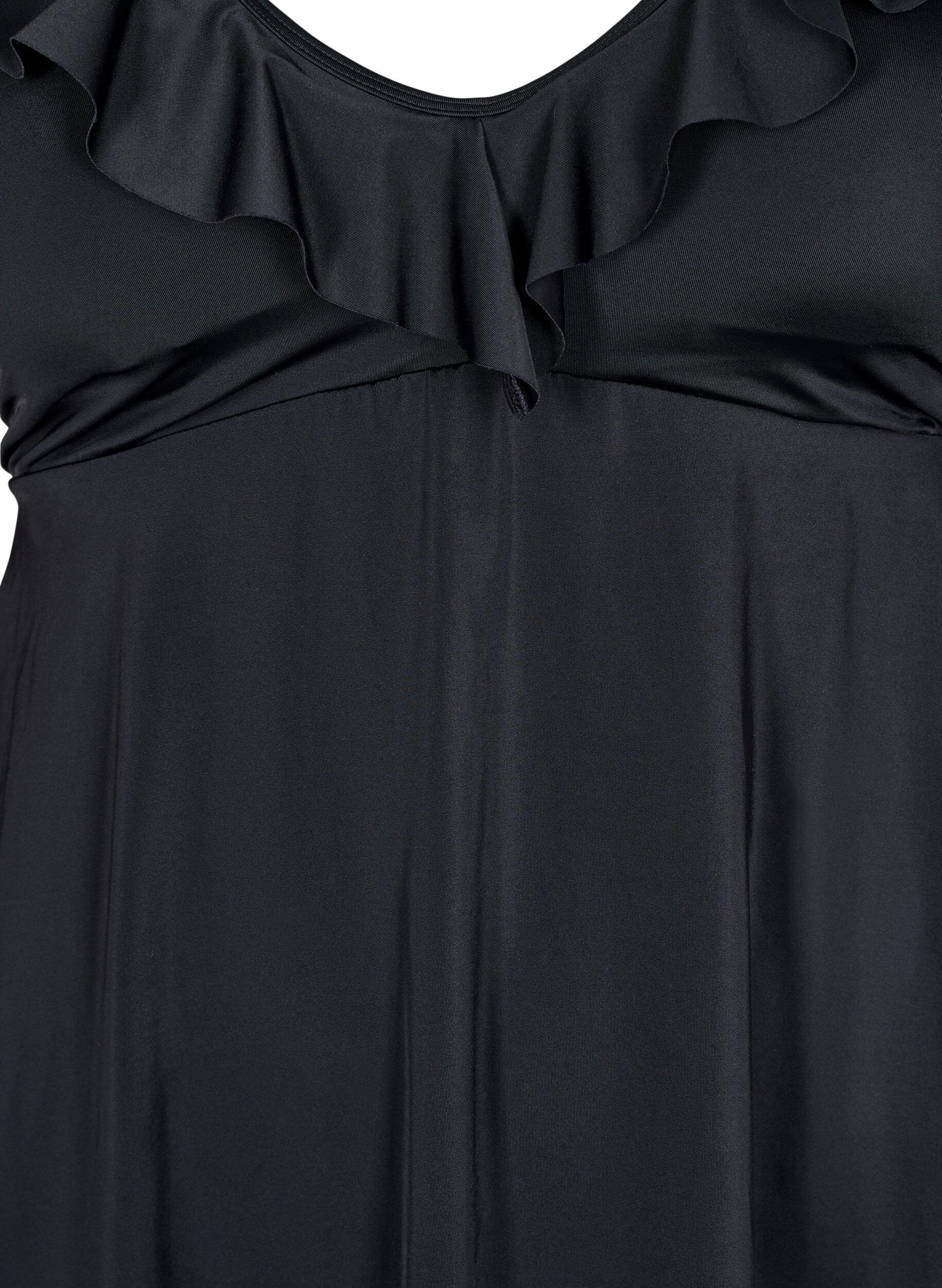 Zizzi Badeanzug mit R&uuml;schen und herausnehmbaren Pads, Schwarz, Packshot image number 2