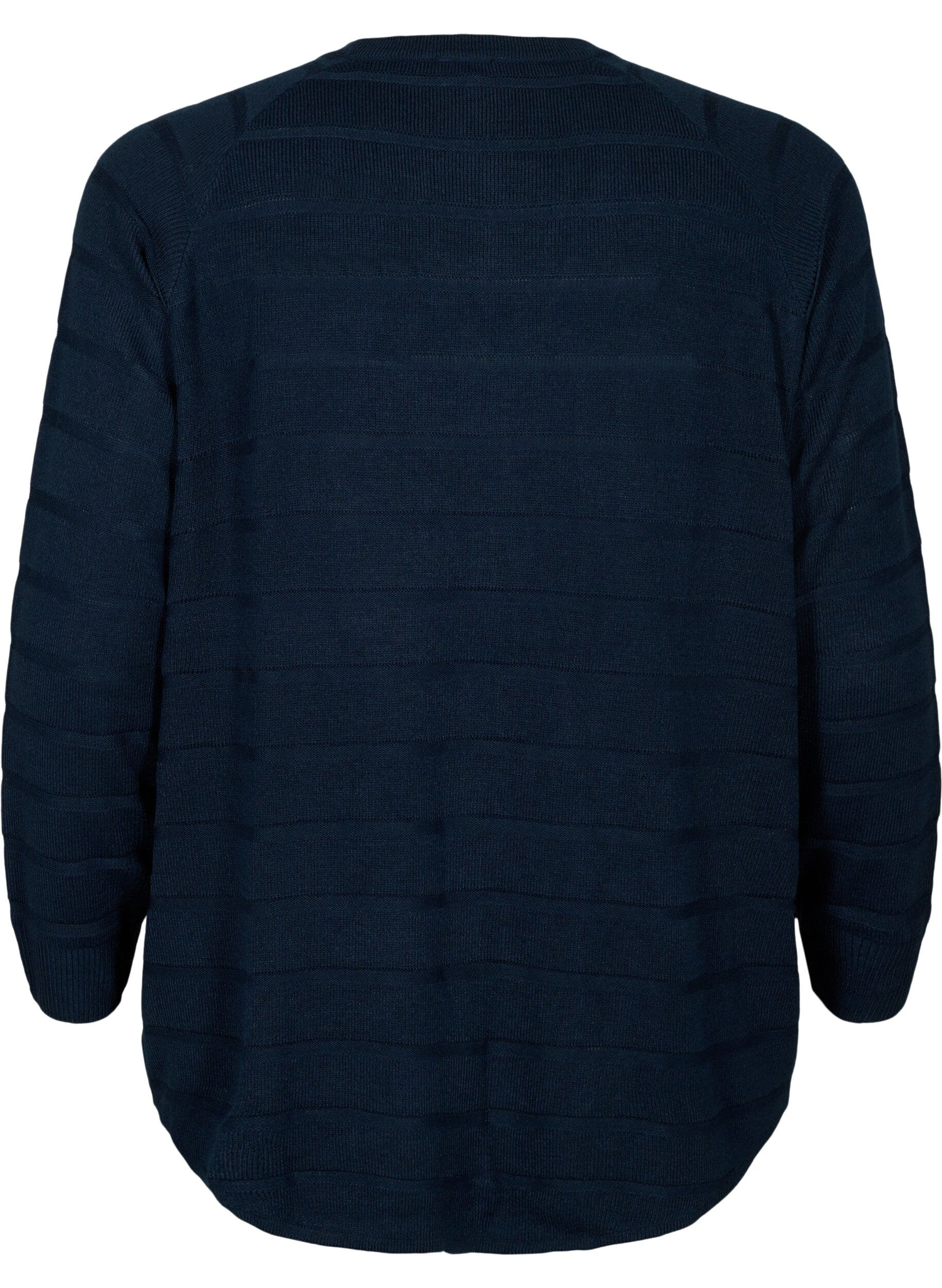 Zizzi Streifen Ton-in-Ton Strickjacke, Navy Blazer, Packshot image number 1