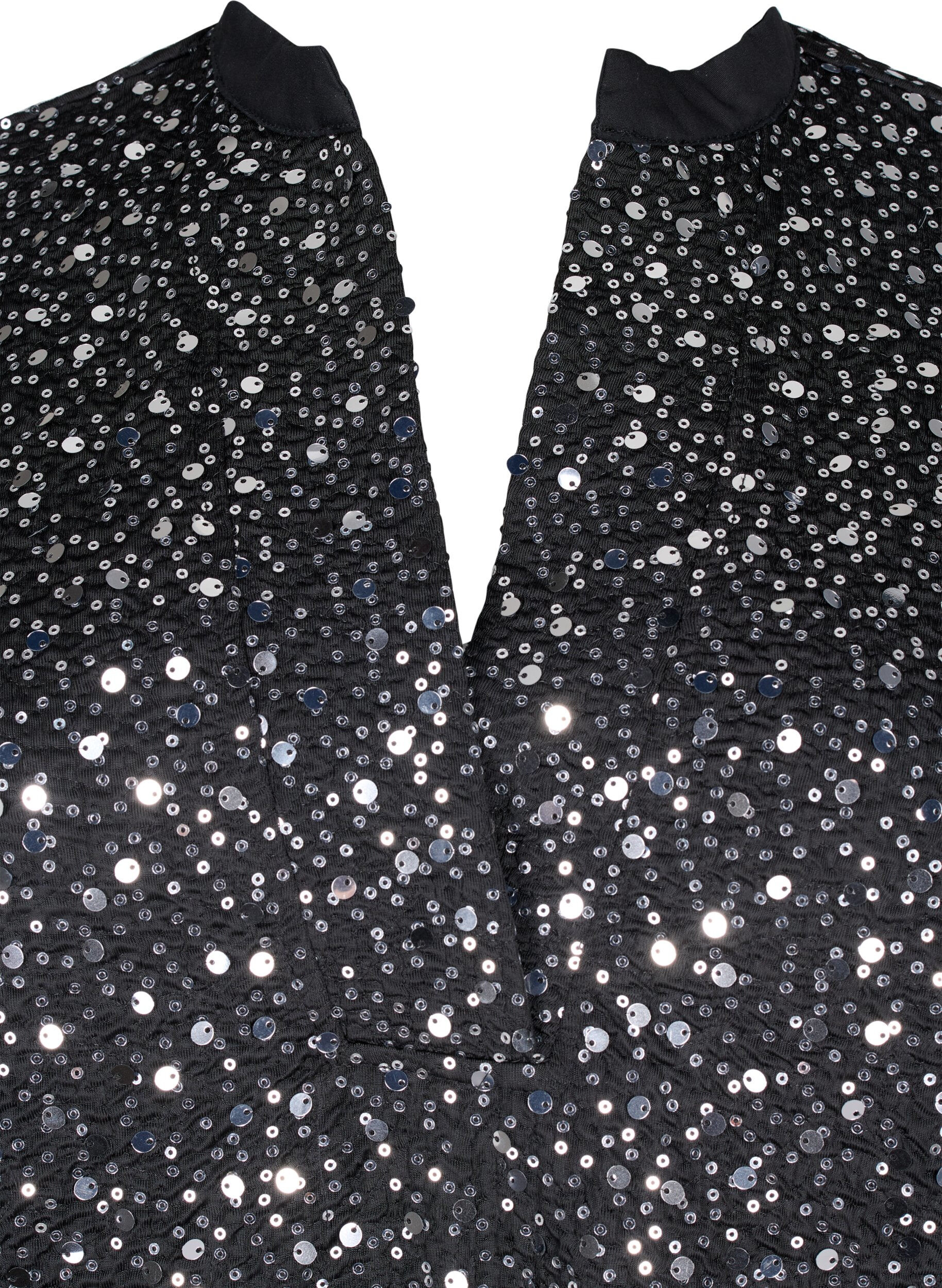 Zizzi Paillettenkleid mit V-Ausschnitt und 3/4-&Auml;rmeln, Black w. Sequins, Packshot image number 2