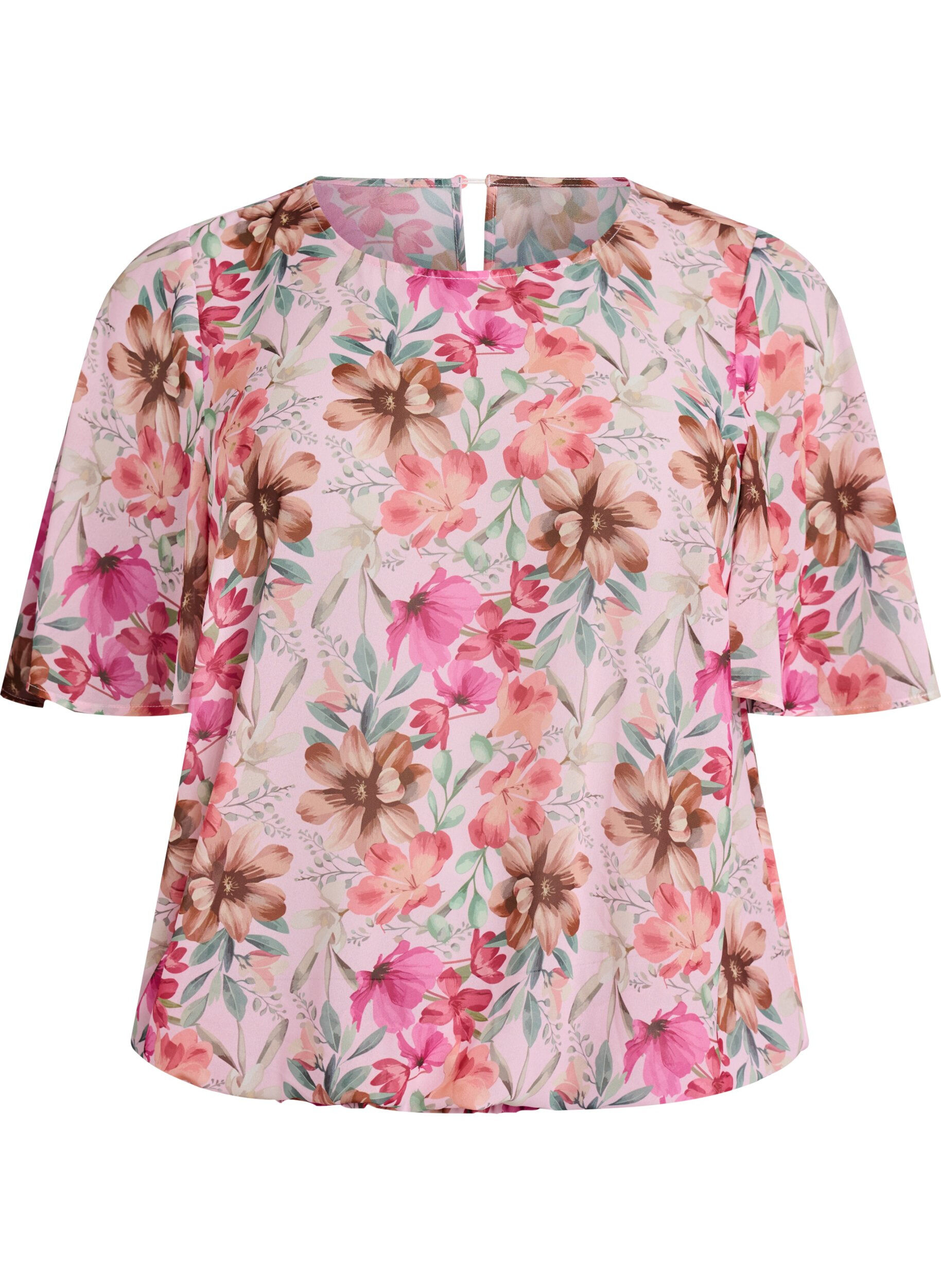 Gebl&uuml;mte Bluse mit kurzen &Auml;rmeln und Smock-Details