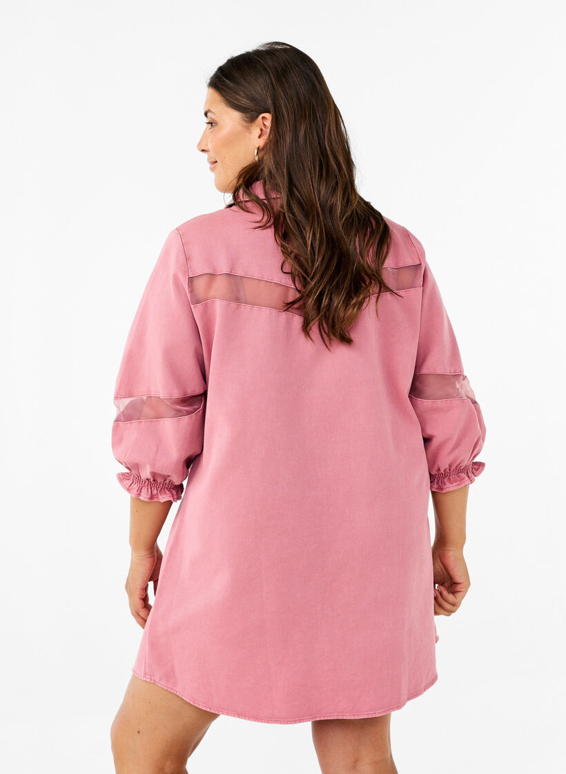 Buntes Hemdblusenkleid aus Jeansstoff mit Maschendetails, Heather Rose, Model image number 1