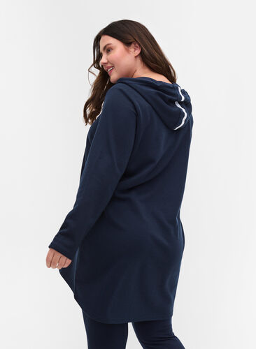 Langes Sweatshirt mit V-Ausschnitt und Kapuze, Dark Sapphire, Model image number 1