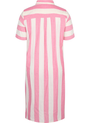 Kurzärmeliges Hemdkleid aus Baumwolle mit Streifen, Magenta Stripe, Packshot image number 1