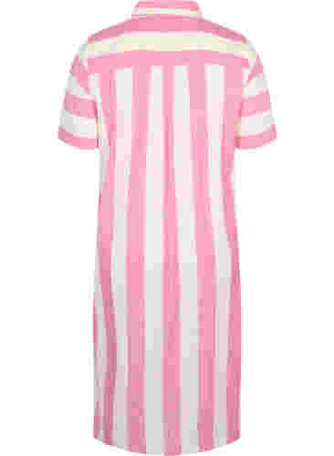 Kurzärmeliges Hemdkleid aus Baumwolle mit Streifen, Magenta Stripe, Packshot image number 1