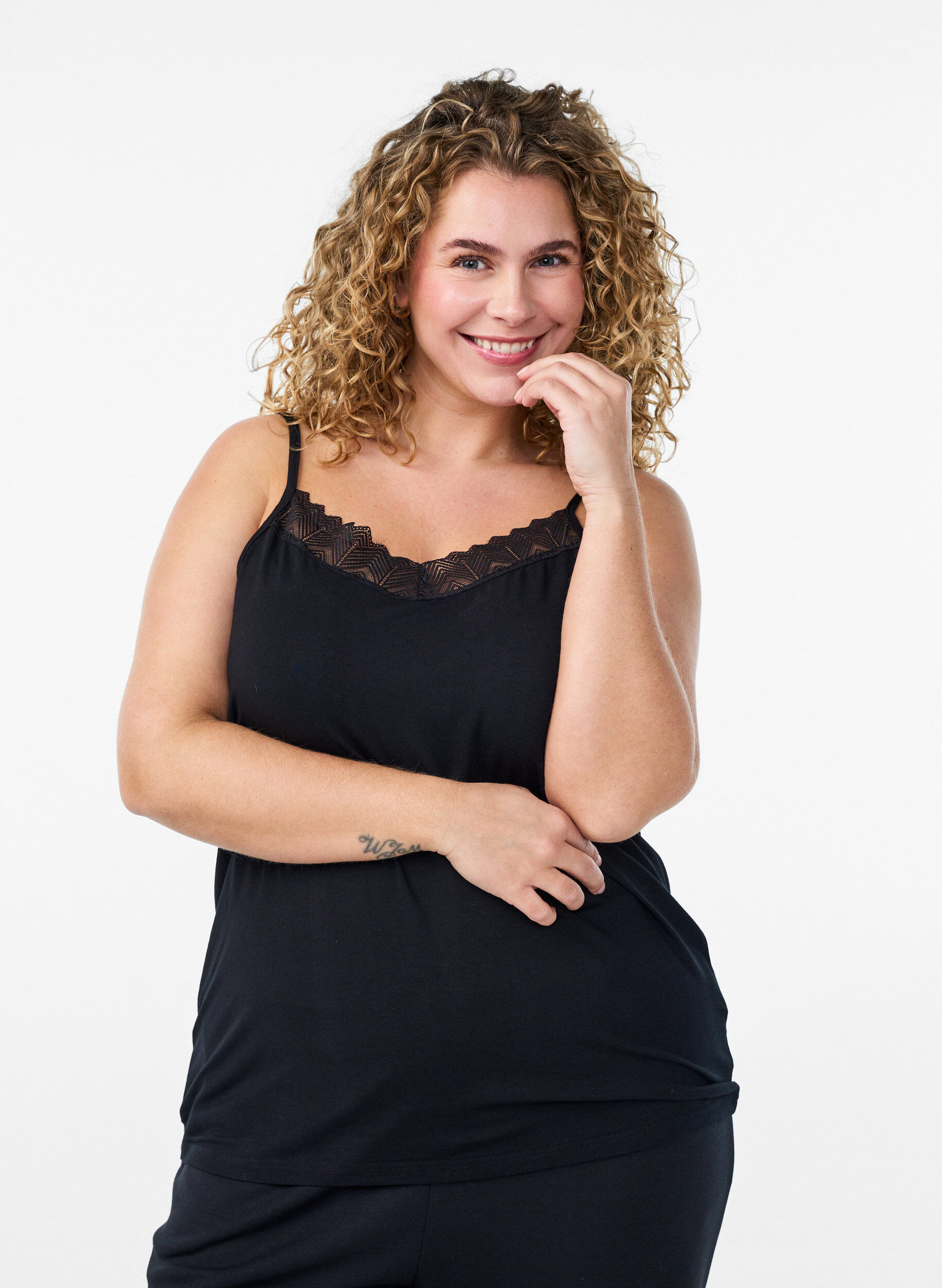 Zizzi Top mit Spitzendetails und Spaghettitr&auml;gern, 0199, Model image number 0