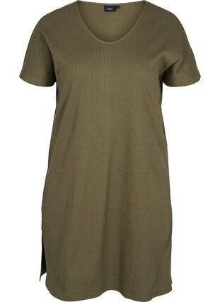 Kurzarm Kleid aus Baumwolle mit Rippstruktur, Ivy Green, Packshot image number 0
