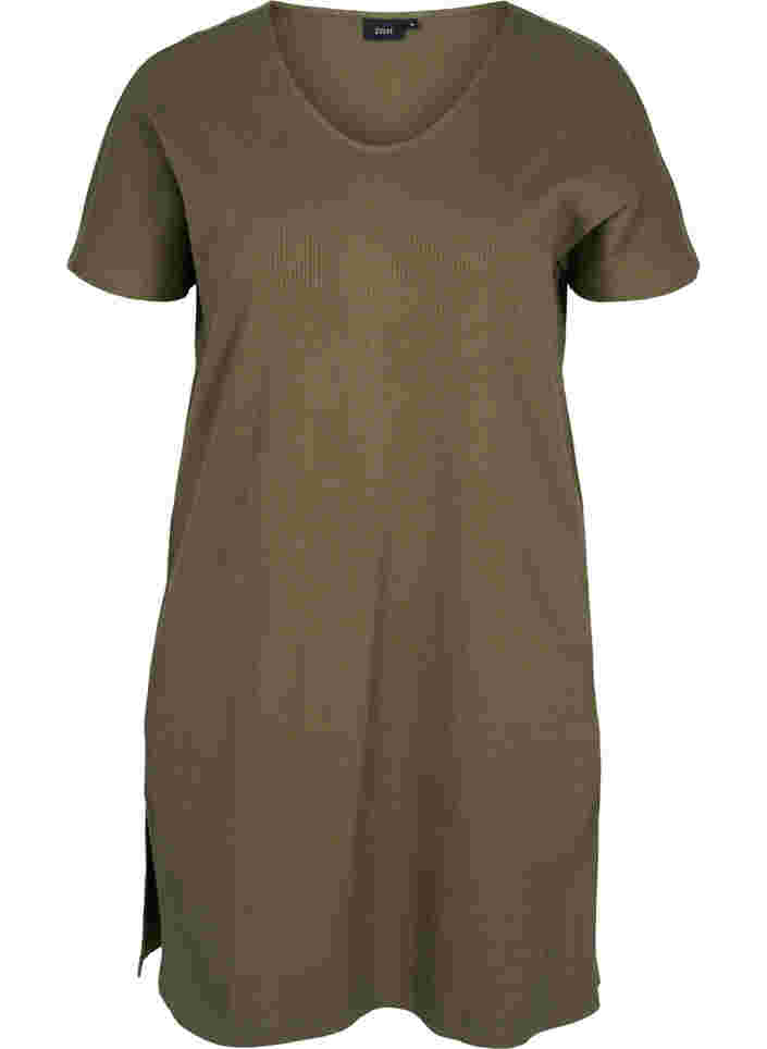 Kurzarm Kleid aus Baumwolle mit Rippstruktur, Ivy Green, Packshot image number 0