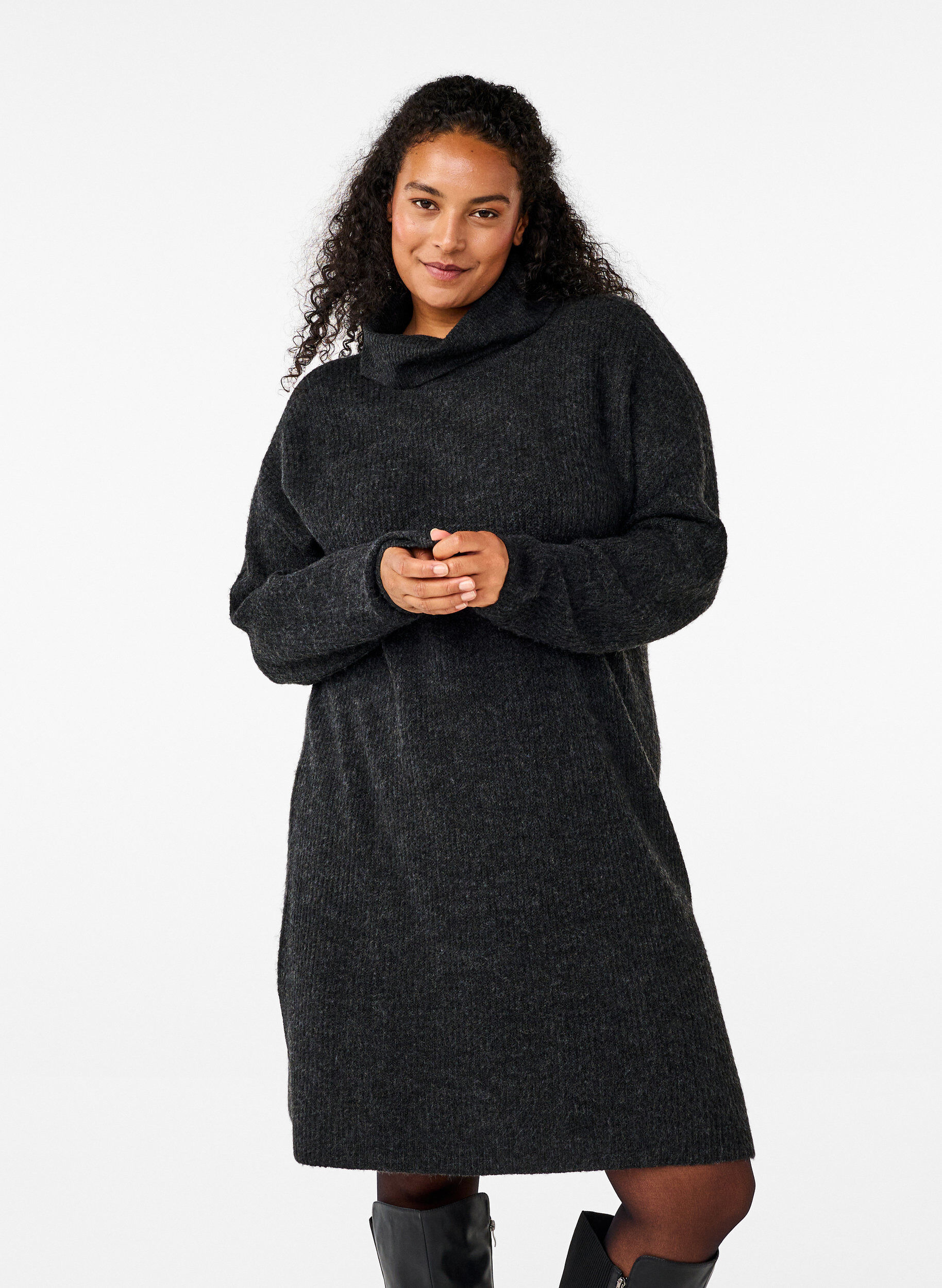ZizziStrickkleid mit Rollkragen, Grau, Model image number 0