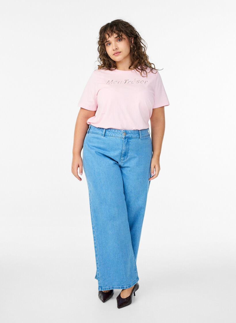 T-Shirt aus Baumwolle mit dekorativem Frontdetail, Pink, Model image number 1