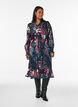 Gebl&uuml;mtes Midikleid mit Webstruktur und Bindeg&uuml;rtel, Schwarz, Model image number 0