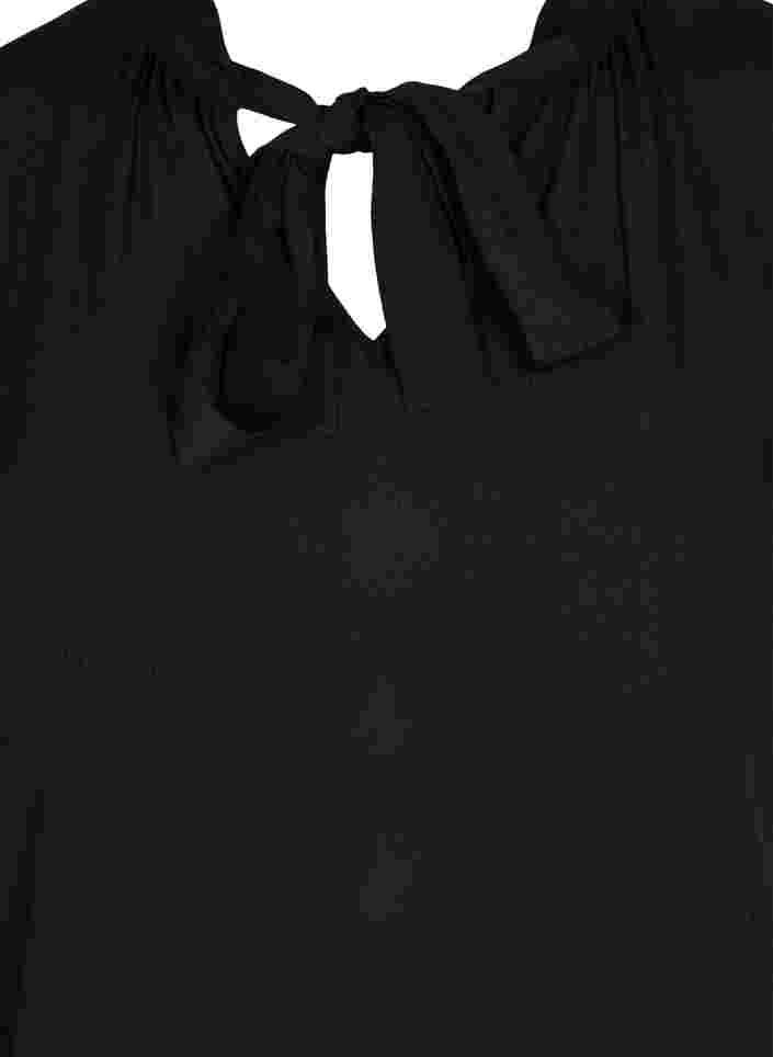 Kurzärmelige Viskosebluse mit Schnürdetail, Black, Packshot image number 2