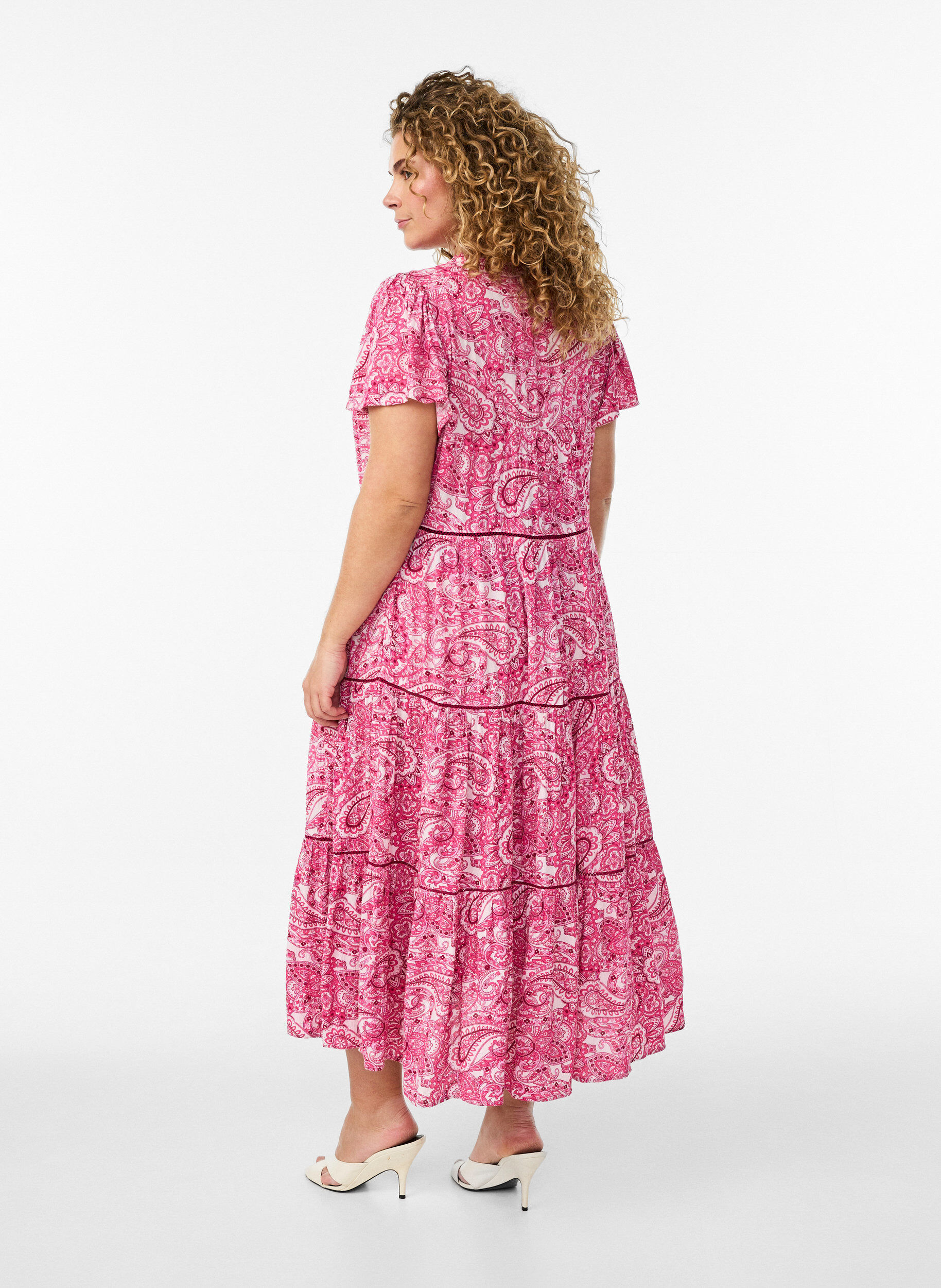 Zizzi Gemustertes Midikleid aus Viskose, Pink, Model image number 1