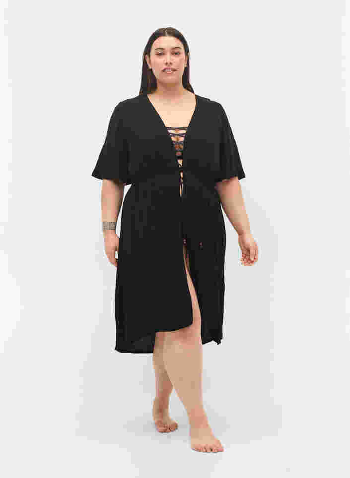 Strandkleid aus Viskose mit verstellbarer Taille, Black, Model image number 2