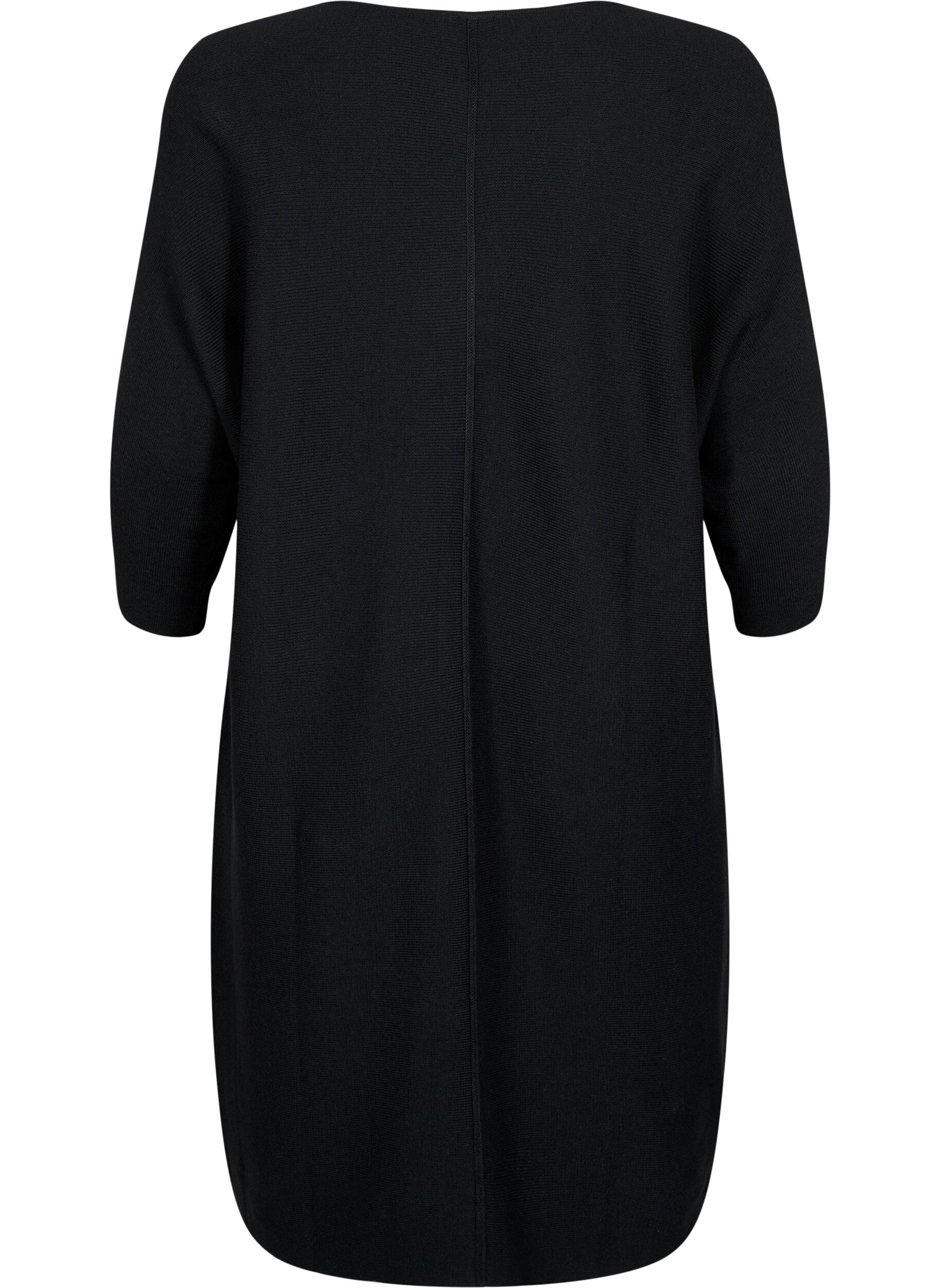 Zizzi Geripptes Kleid mit 3/4 &Auml;rmeln, Black, Packshot image number 1