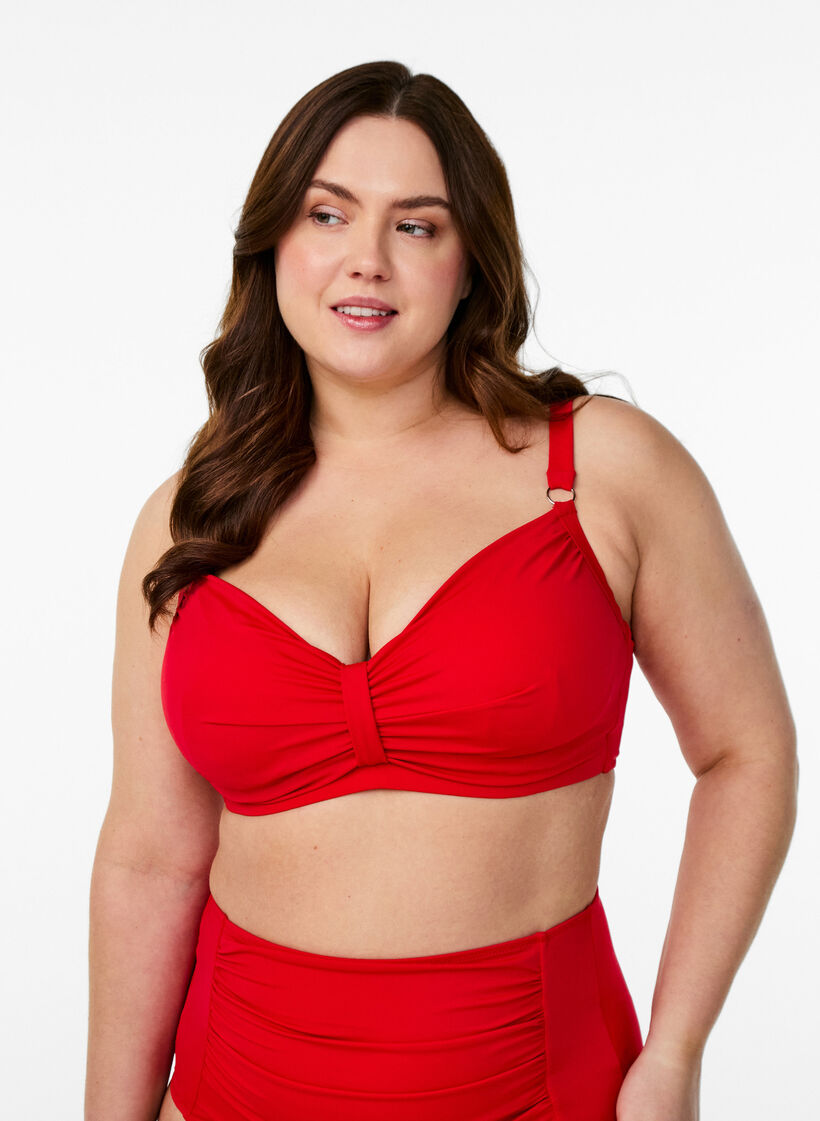 Bikini-BH mit B&uuml;gel und Drapierung, Rot, Model image number 0