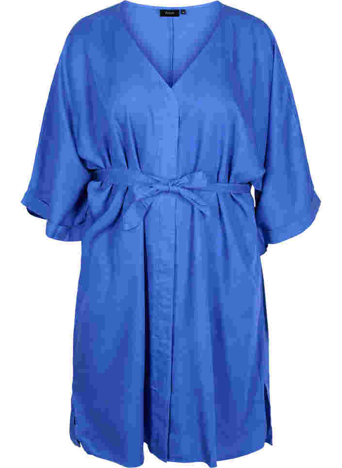 Kleid mit 3/4-Ärmeln und Bindeband, Dazzling Blue, Packshot image number 0