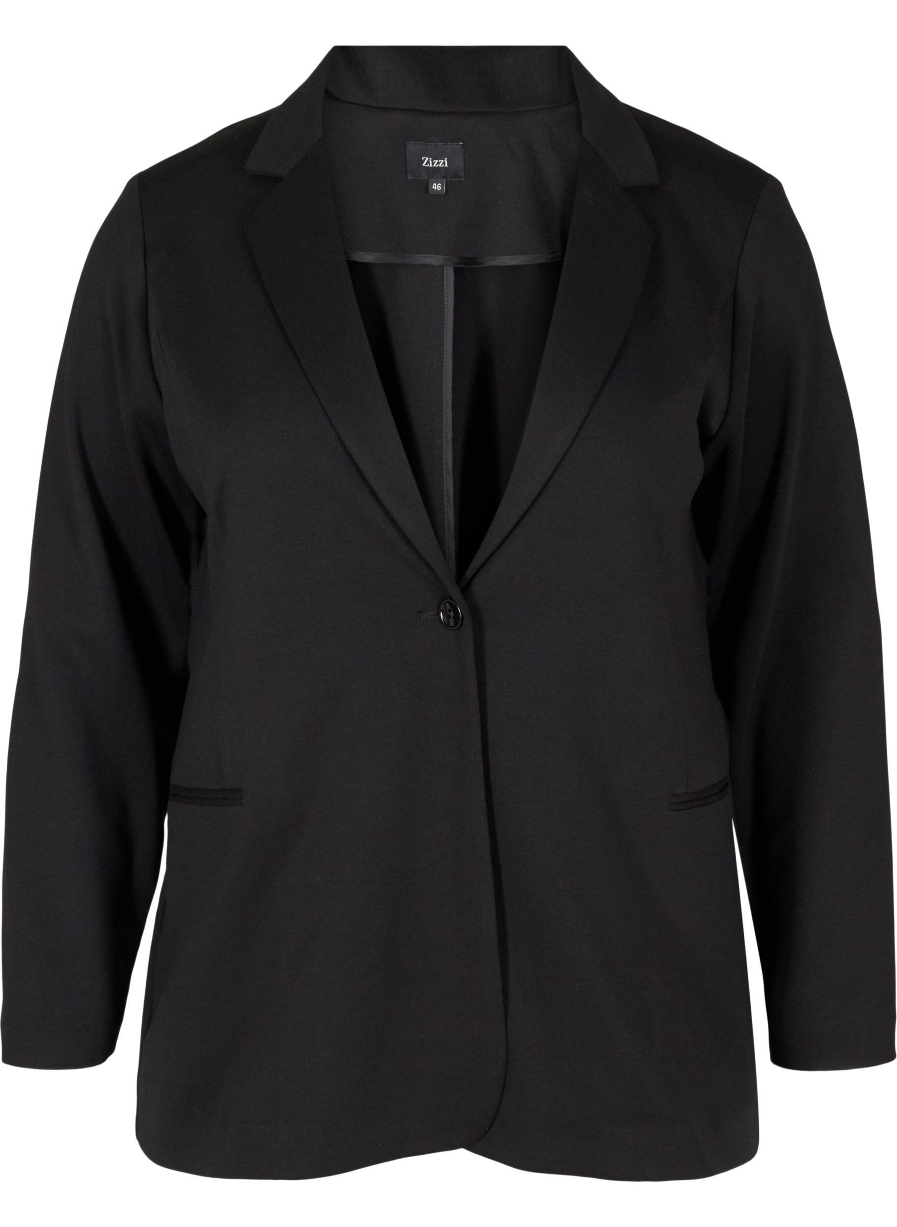 Zizzi Schlichter Blazer mit Knopf und Dekorationstaschen, Black, Packshot image number 0