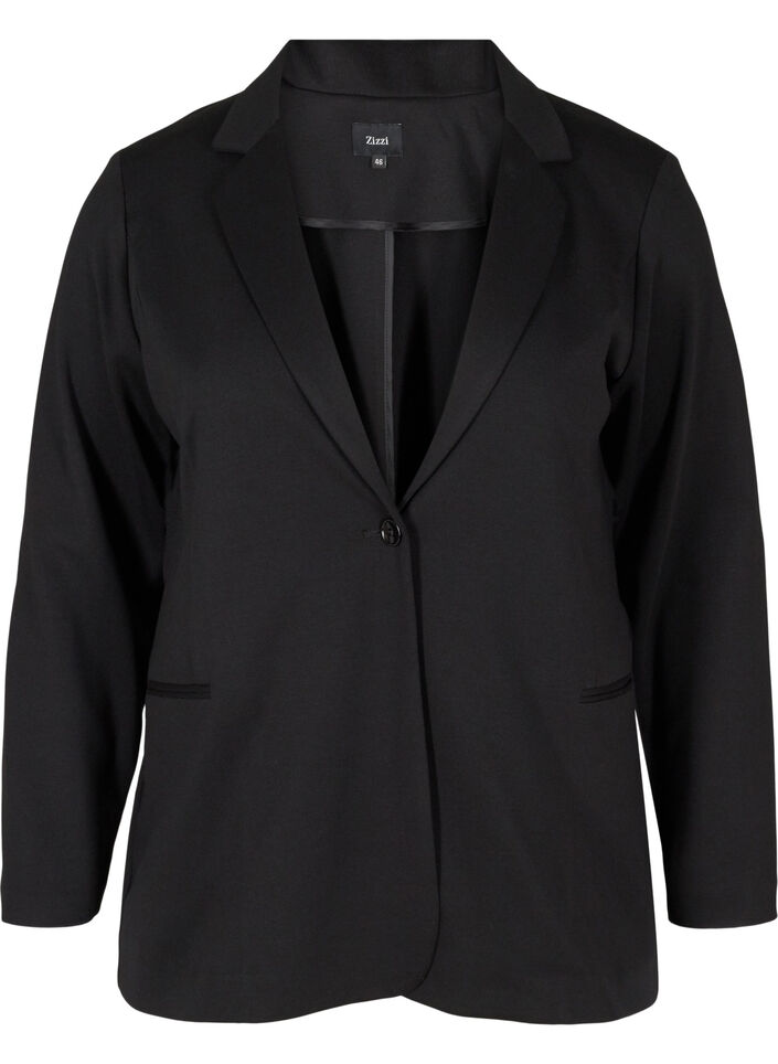 Schlichter Blazer mit Knopf und Dekorationstaschen, Black, Packshot image number 0
