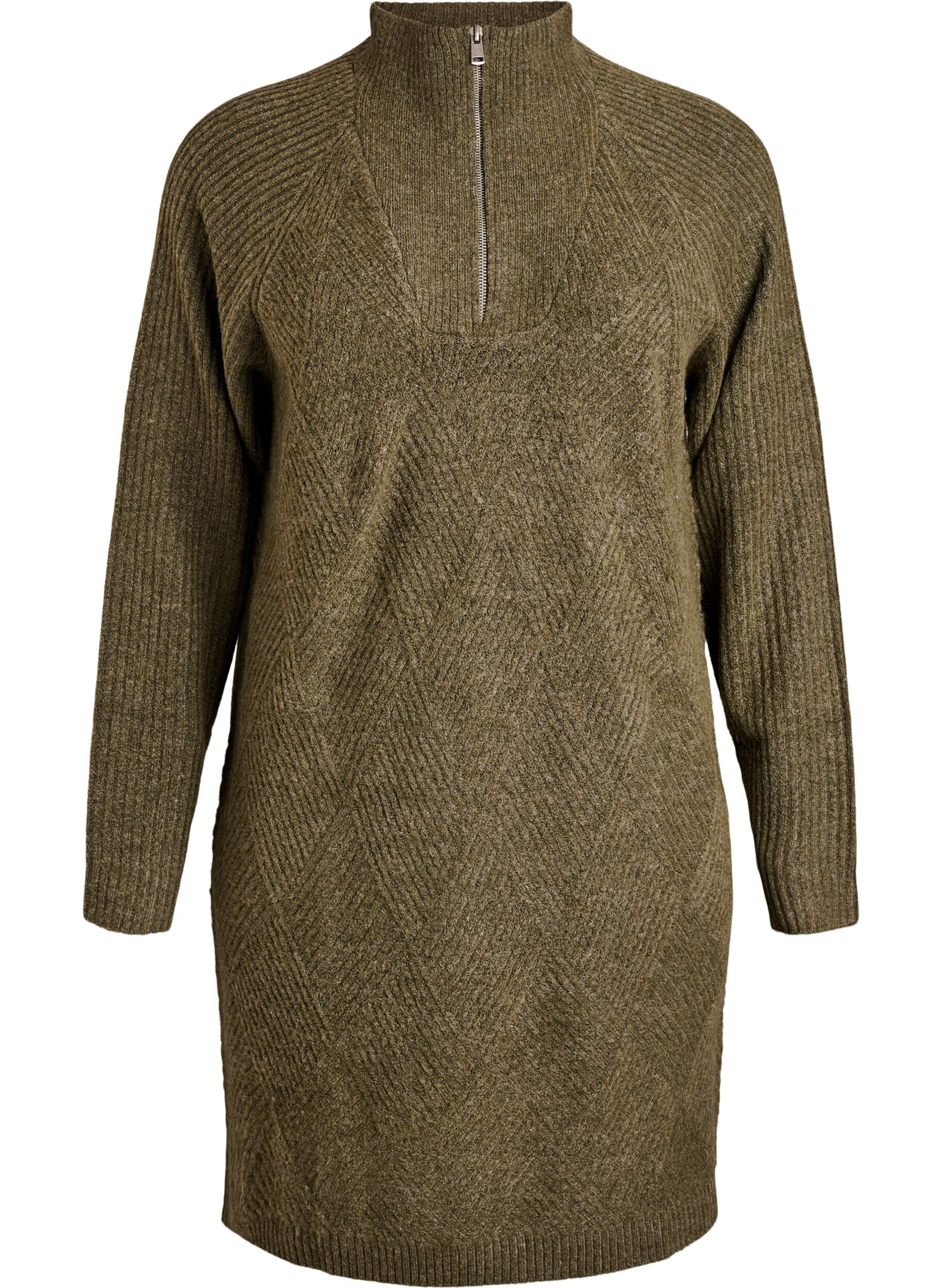 Zizzi Knielanges Strickkleid mit hohem Kragen, Gr&uuml;n, Packshot image number 0