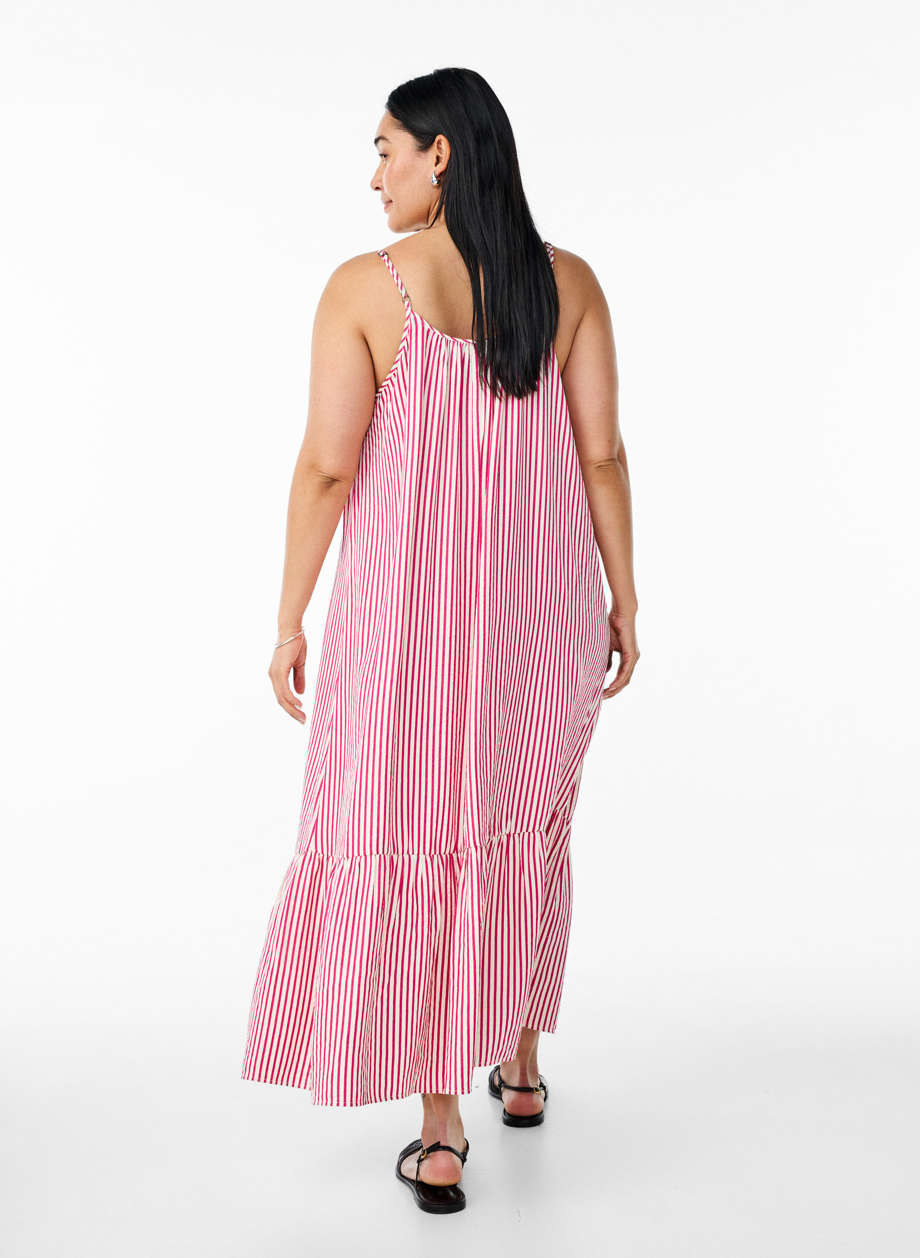Zizzi Sommerkleid mit Streifen und A-Linie, Pink, Model image number 1