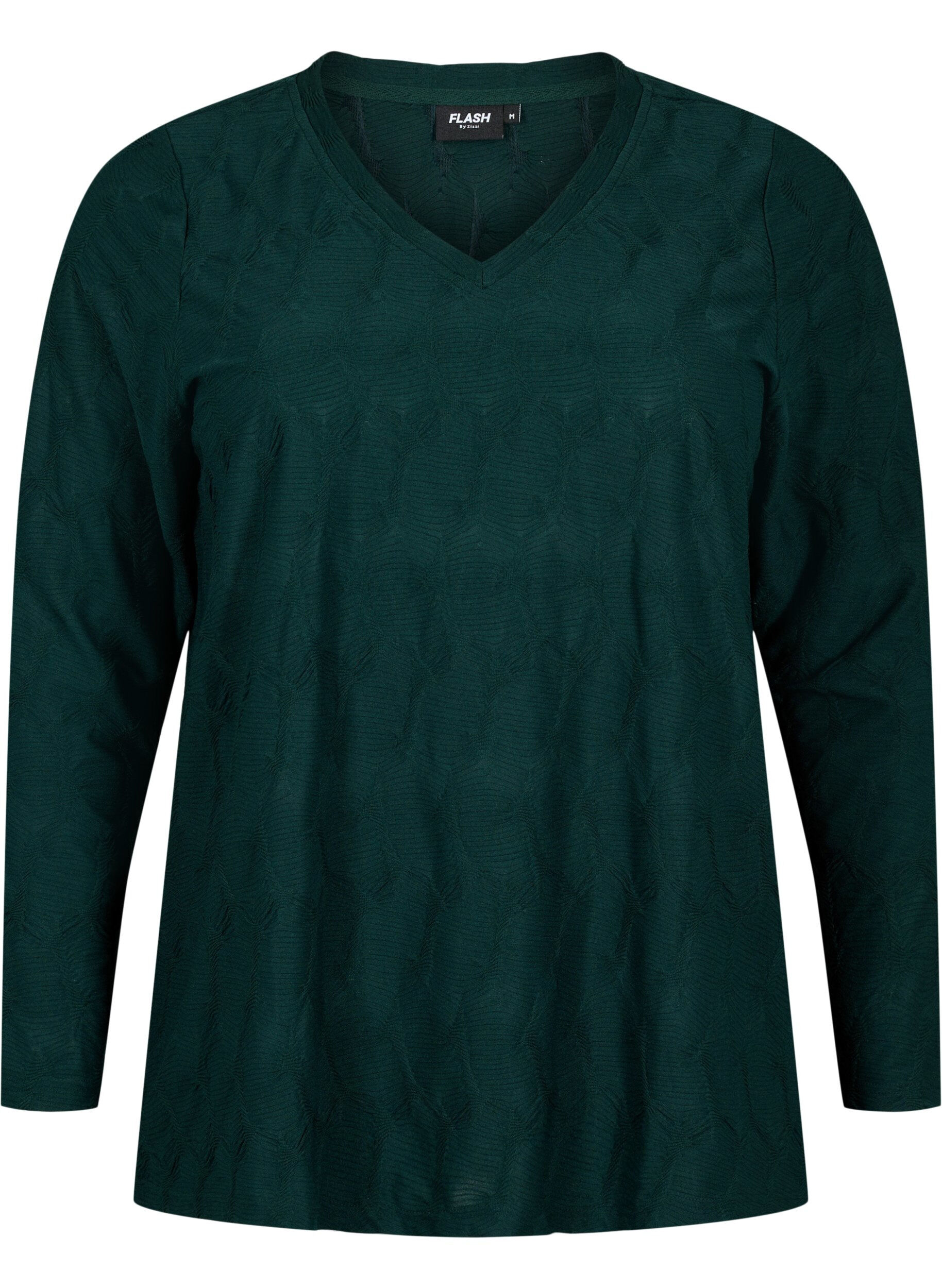 Zizzi FLASH - Lang&auml;rmlige Bluse mit Struktur, Scarab, Packshot image number 0