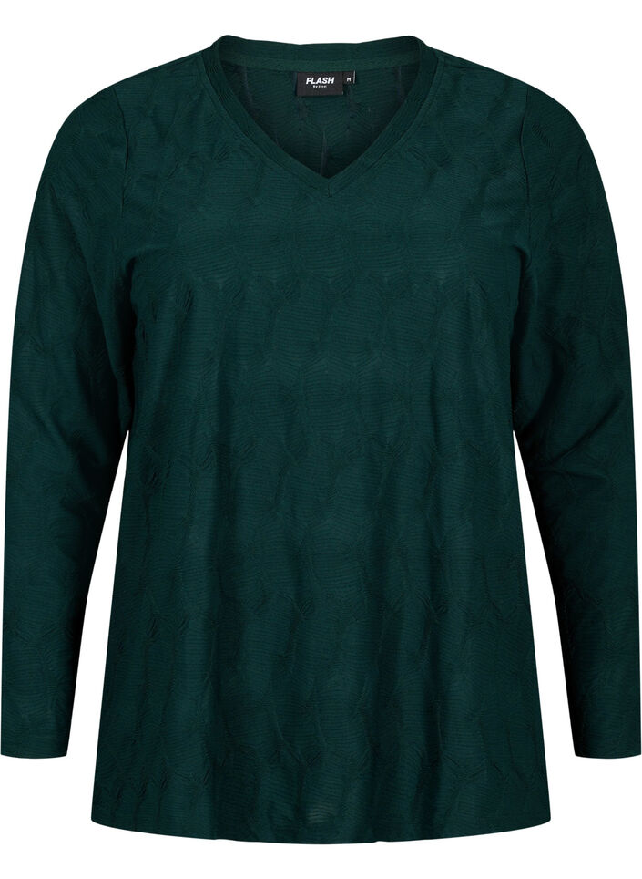 FLASH - Langärmlige Bluse mit Struktur, Scarab, Packshot image number 0