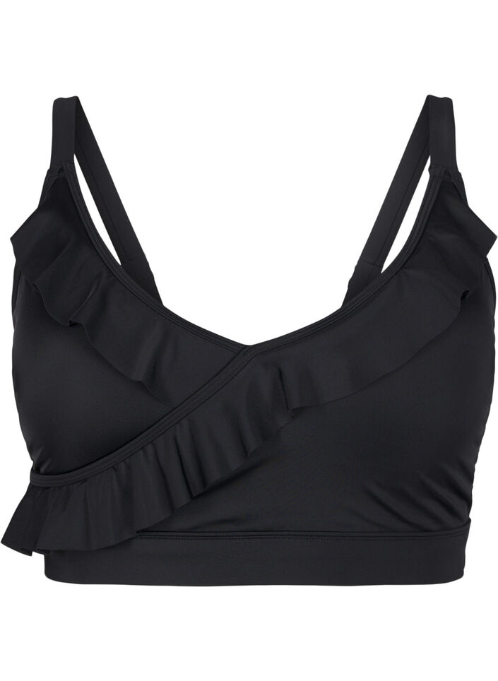 Bikinioberteil mit R&uuml;schen und herausnehmbaren Eins&auml;tzen, Schwarz, Packshot image number 0
