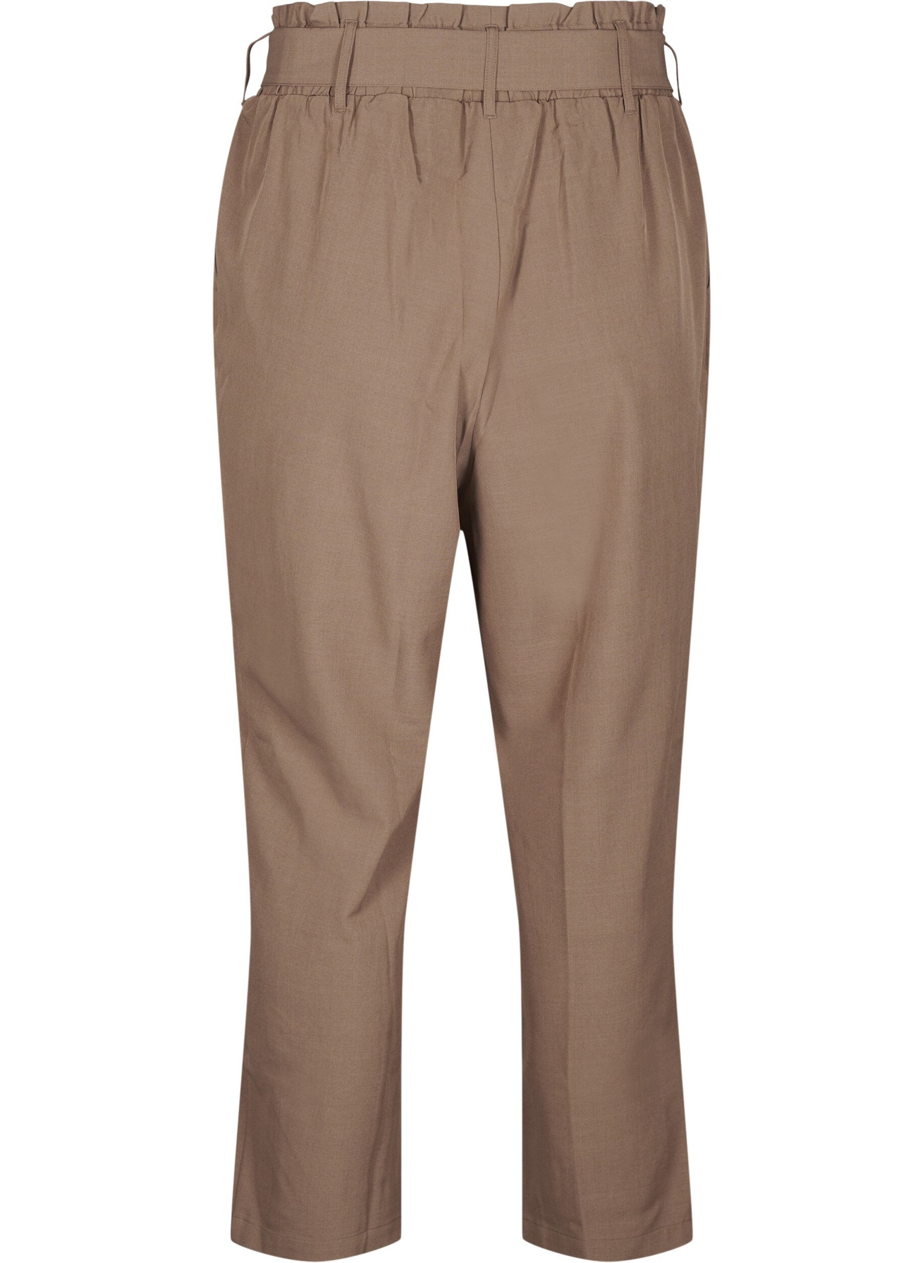 Zizzi Hoch taillierte Hose mit R&uuml;schen und Bindeg&uuml;rtel, Walnut Melange, Packshot image number 1