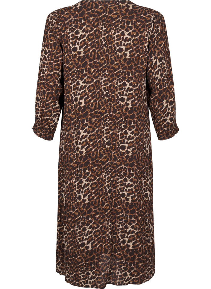 Langes Kleid mit Leopardenmuster und 3/4-Ärmeln, Leo AOP, Packshot image number 1