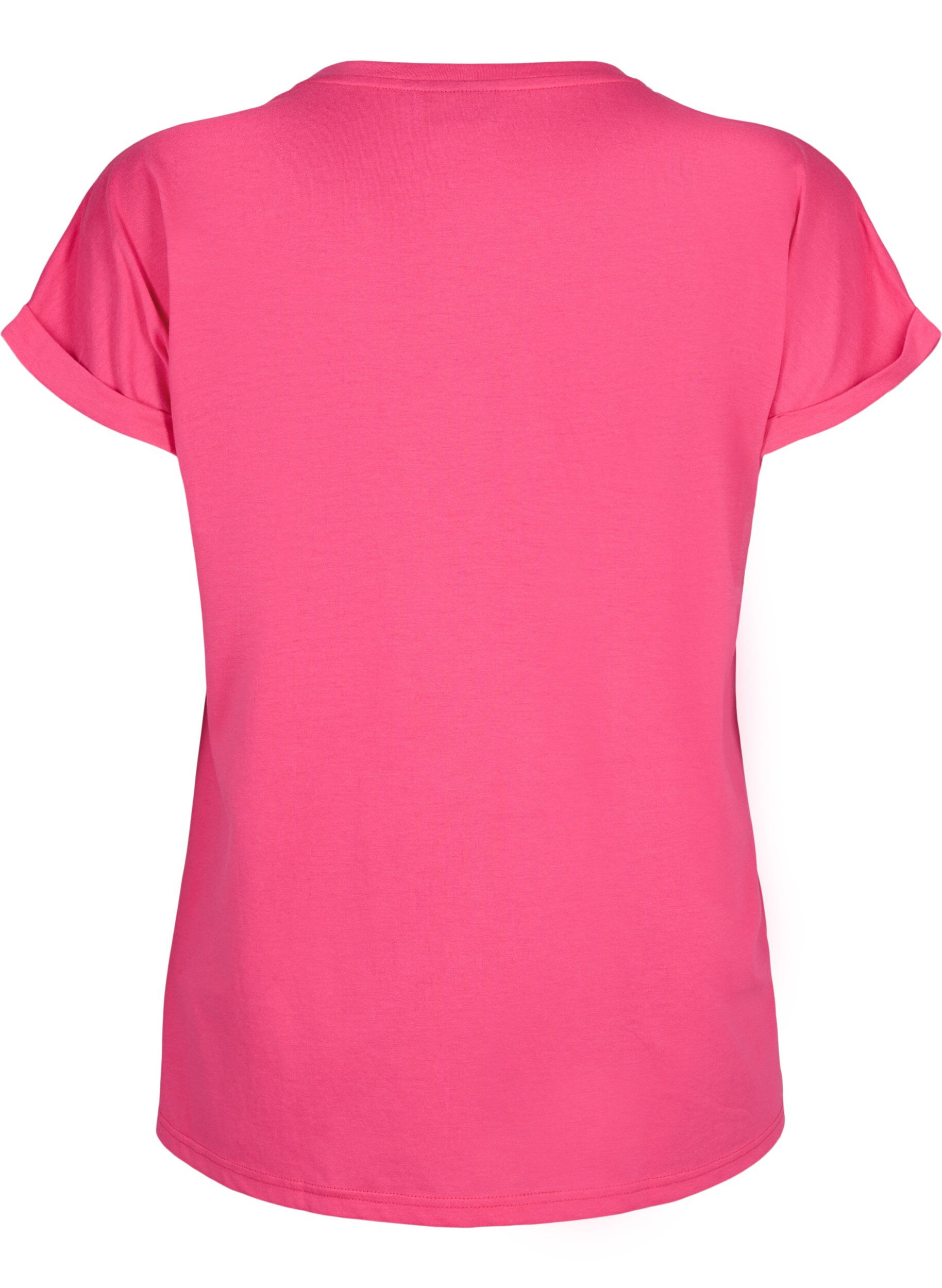 Zizzi Kurz&auml;rmeliges T-Shirt aus einer Baumwollmischung, Pink, Packshot image number 1