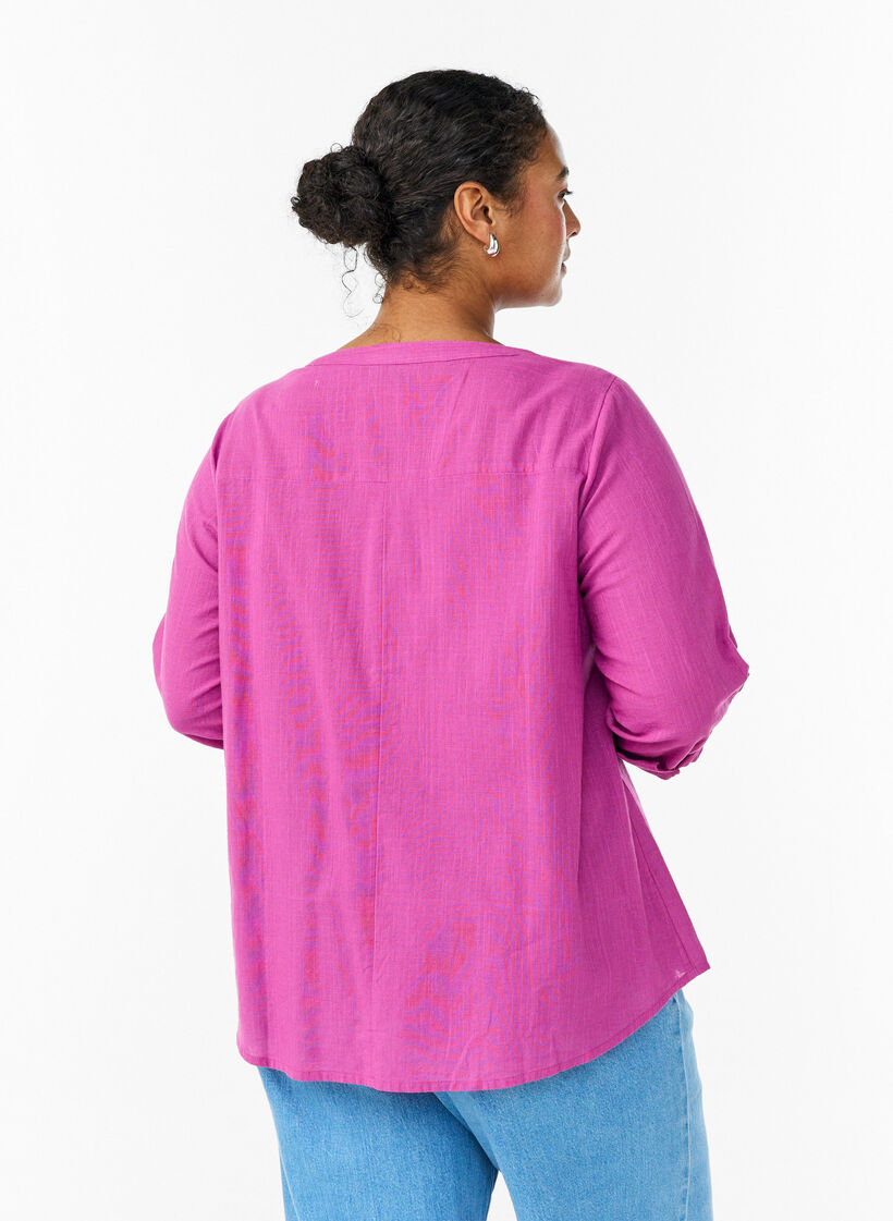 Hemdbluse aus Baumwolle mit V-Ausschnitt, Pink, Model image number 2