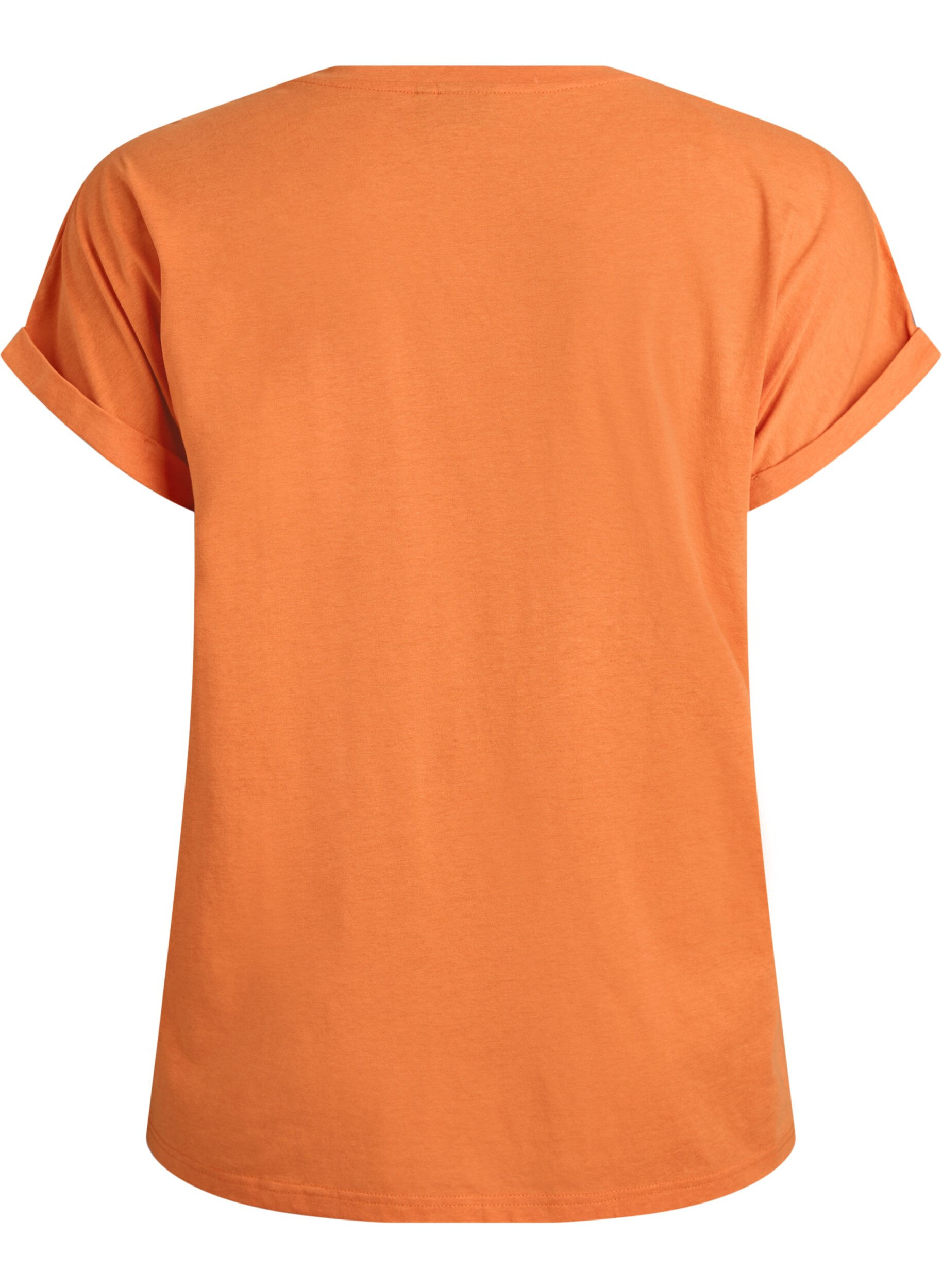 Zizzi Kurz&auml;rmeliges T-Shirt aus einer Baumwollmischung, Orange, Packshot image number 1