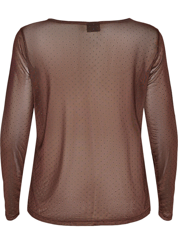 Transparente Bluse aus Mesh mit Strasssteinen, Braun, Packshot image number 1