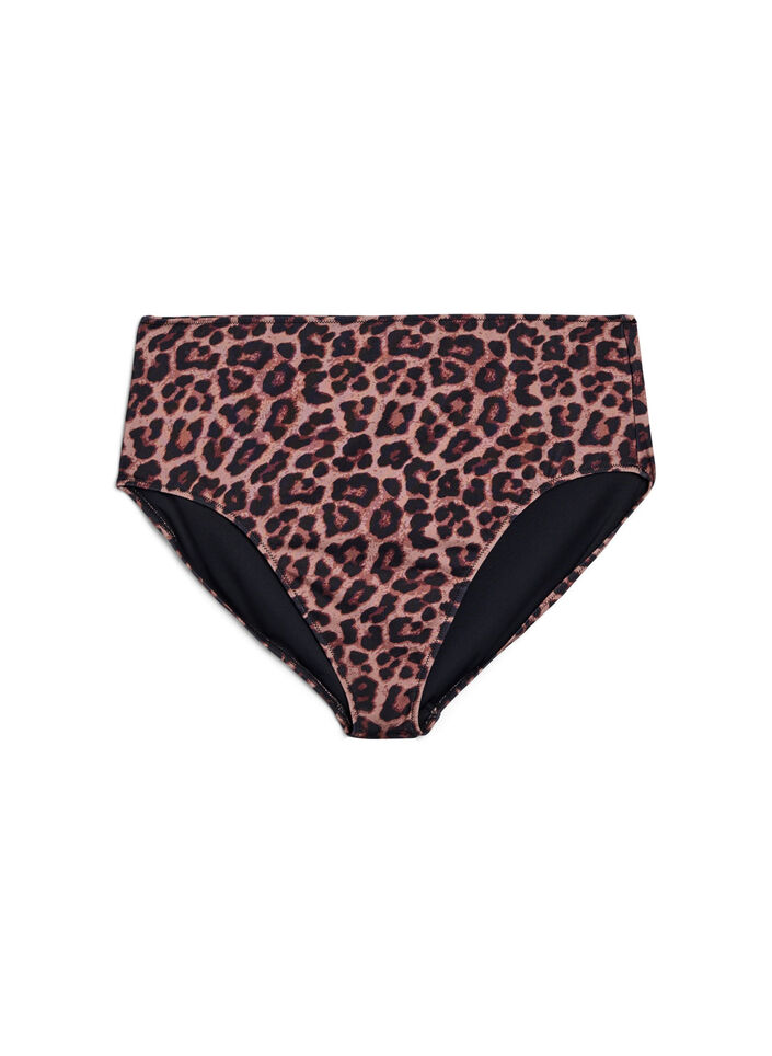 Leopard Bikinihose mit hoher Taille, Braun, Packshot image number 0