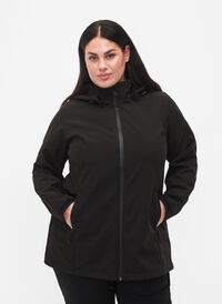 Softshell-Jacke mit abnehmbarer Kapuze, Black, Model