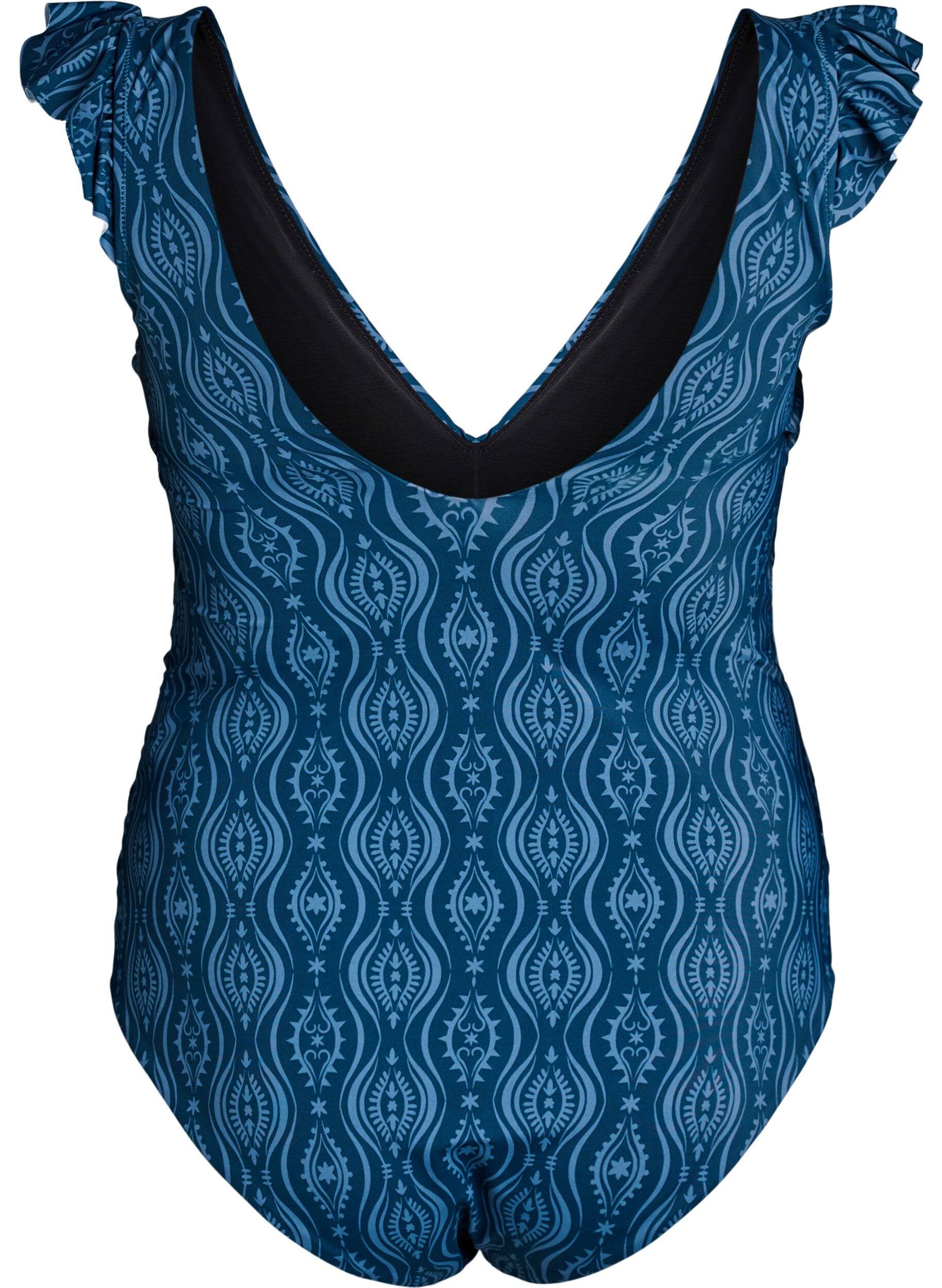 Zizzi Gemusterter Badeanzug mit R&uuml;schendetails und Drapierung, Petrol, Packshot image number 1