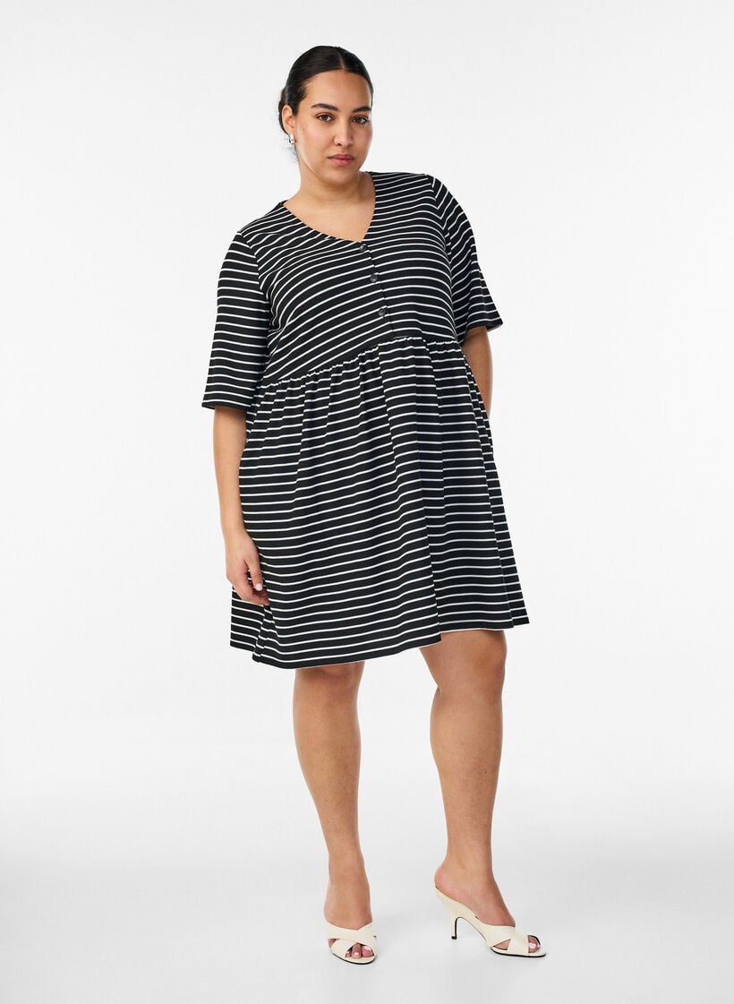 Kleid mit gerippter Textur und Empire-Linie, Wei&szlig;, Model image number 1