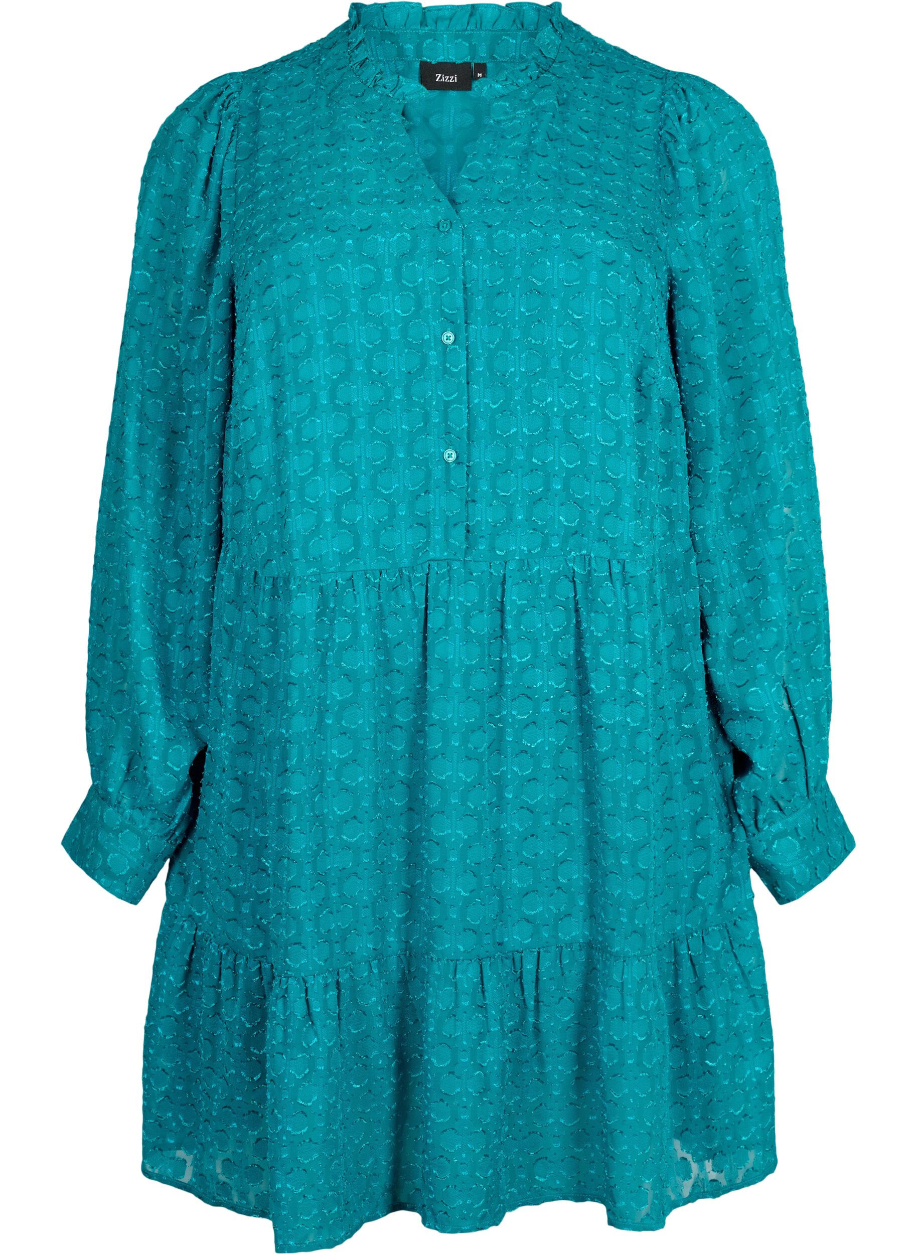 Zizzi Jacquard-Kleid mit R&uuml;schenkragen, Deep Lake, Packshot image number 0