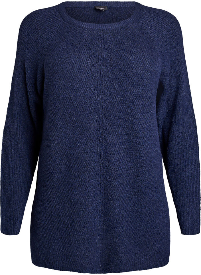 Strickpullover mit diagonalem Muster und Raglan&auml;rmeln, Blau, Packshot image number 0
