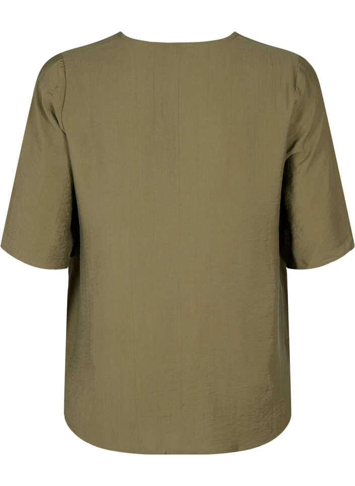 Viskose-Bluse mit V-Ausschnitt und Stickdetail, Grün, Packshot image number 1