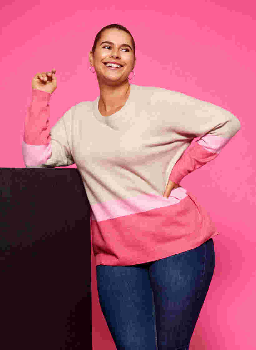 Strickbluse mit Rundhalsausschnitt, Hot Pink Comb, Model image number 0