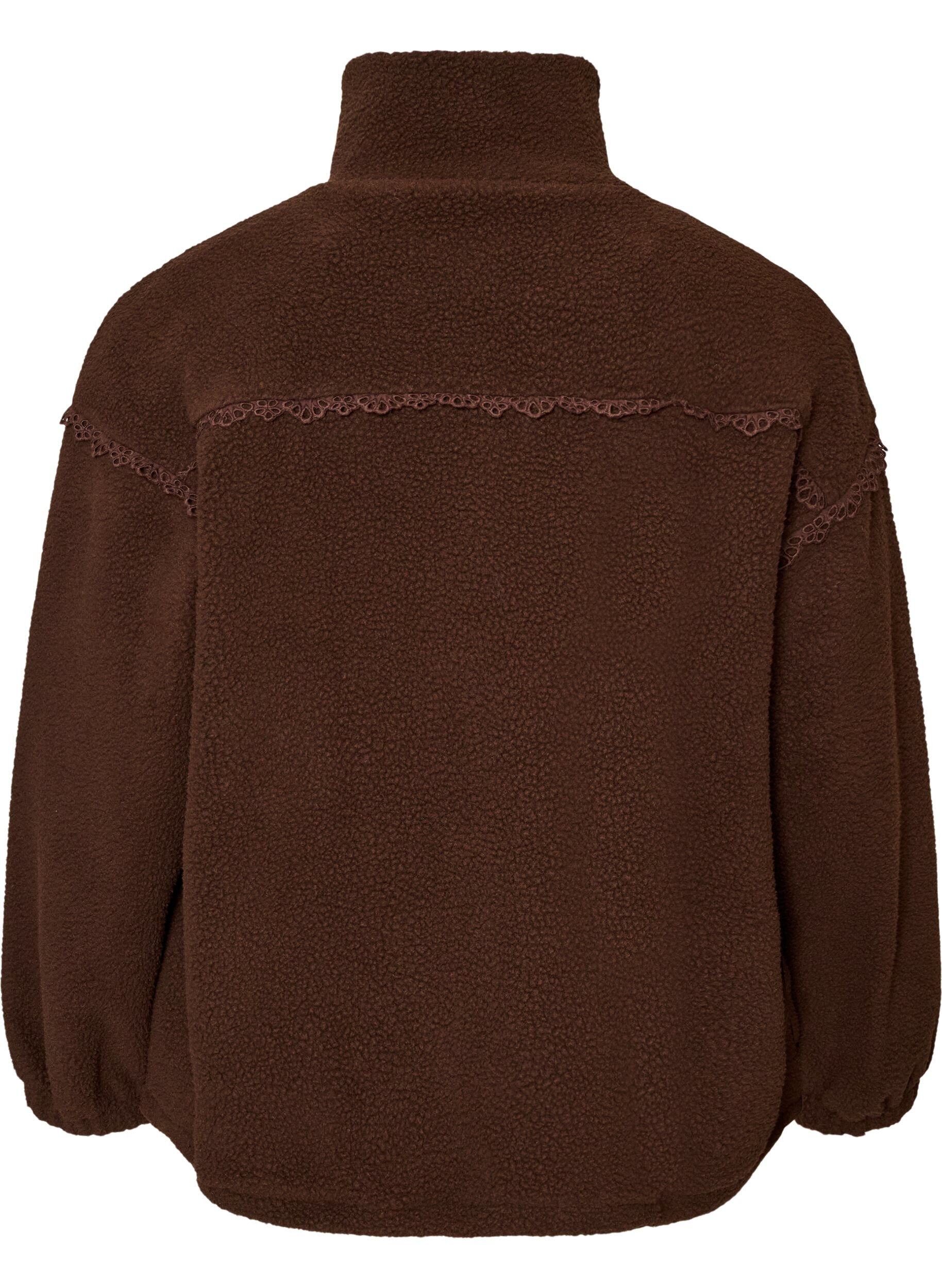 ZizziTeddyjacke mit Details aus Lochstickerei und hohem Kragen, Braun, Packshot image number 1