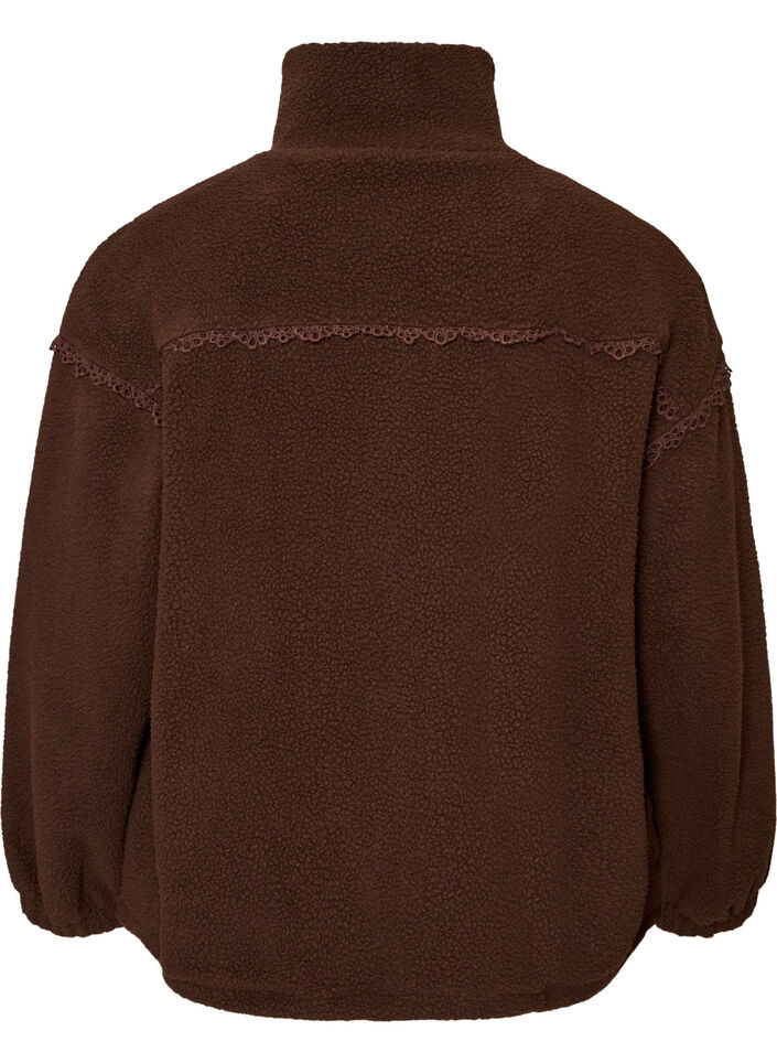 Teddyjacke mit Details aus Lochstickerei und hohem Kragen, Braun, Packshot image number 1