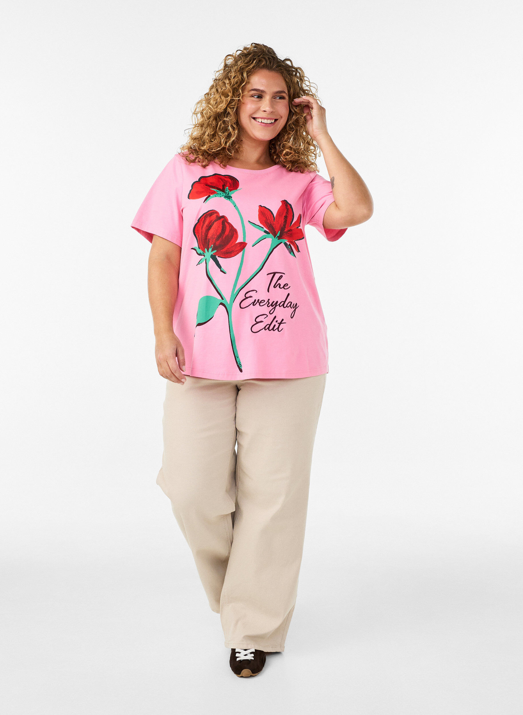 ZizziT-Shirt aus Baumwolle mit Frontprint, Pink, Model image number 1