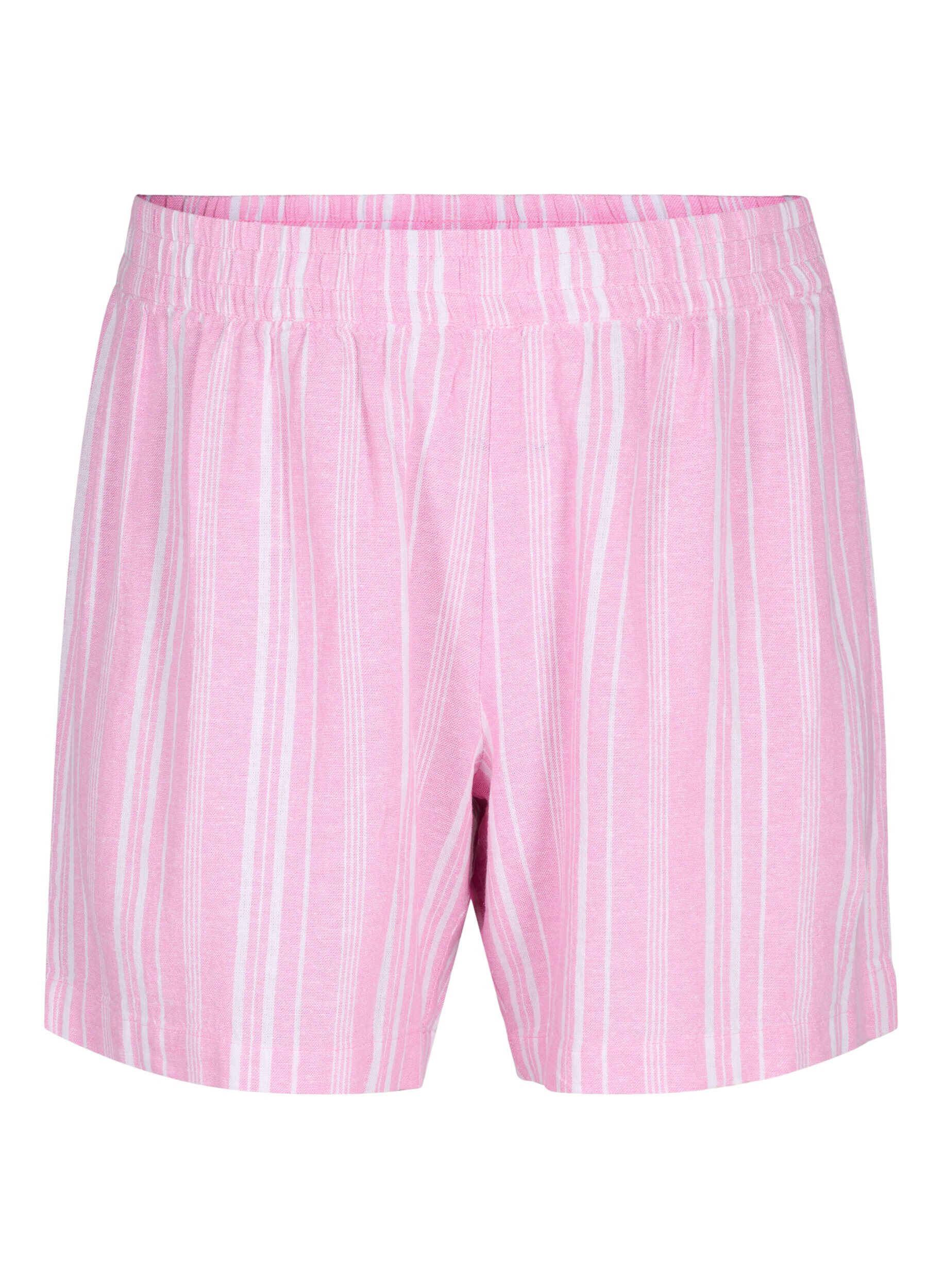 Zizzi Gestreifte kurze Hose aus einer Leinen-Viskose-Mischung, Pink, Packshot image number 0